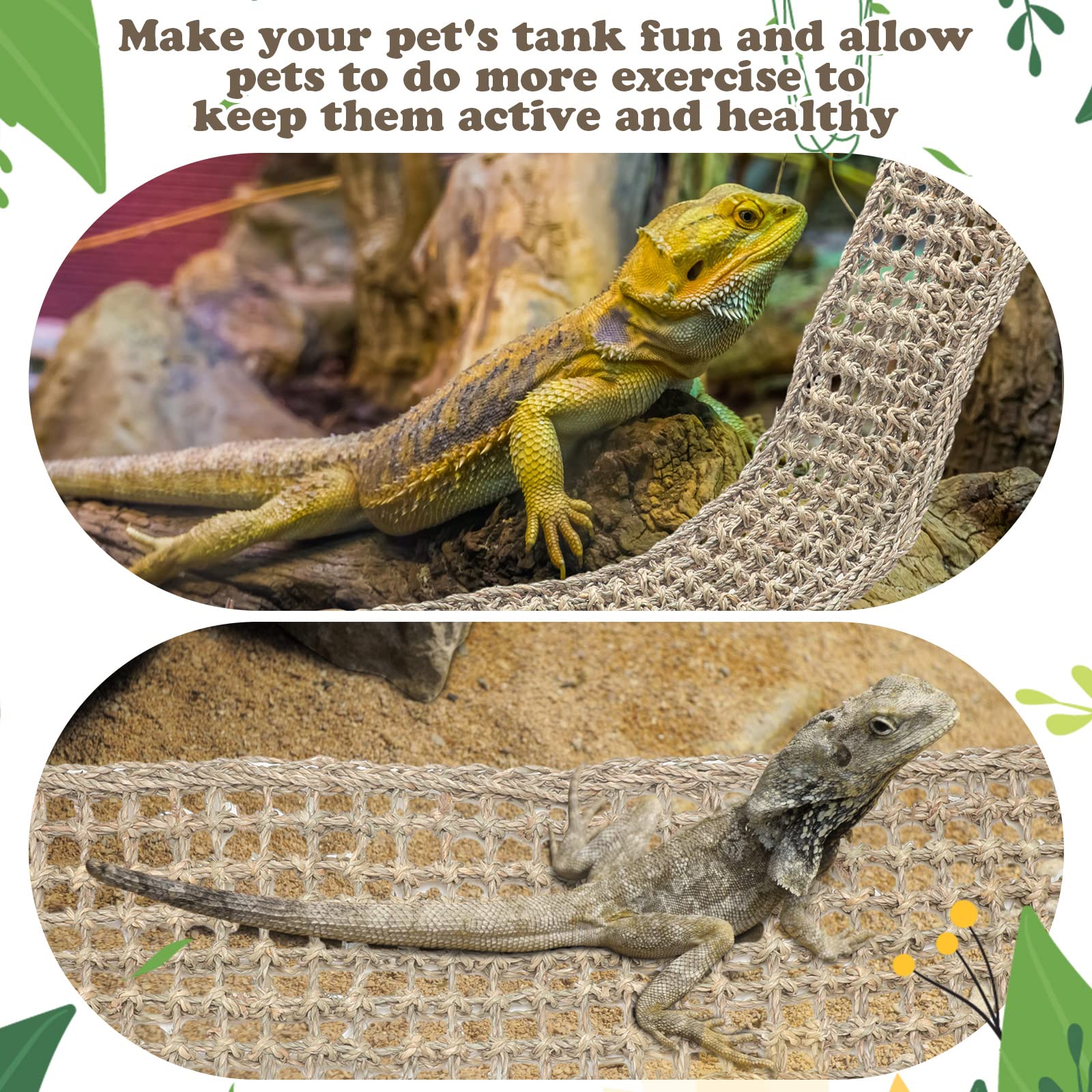 Silkfly 2 Pieces Bearded Dragon Hammock Lizard Reptile Climbing Lounger Seagrass Fiber Habitat Tank Accessories Jungle Toys For