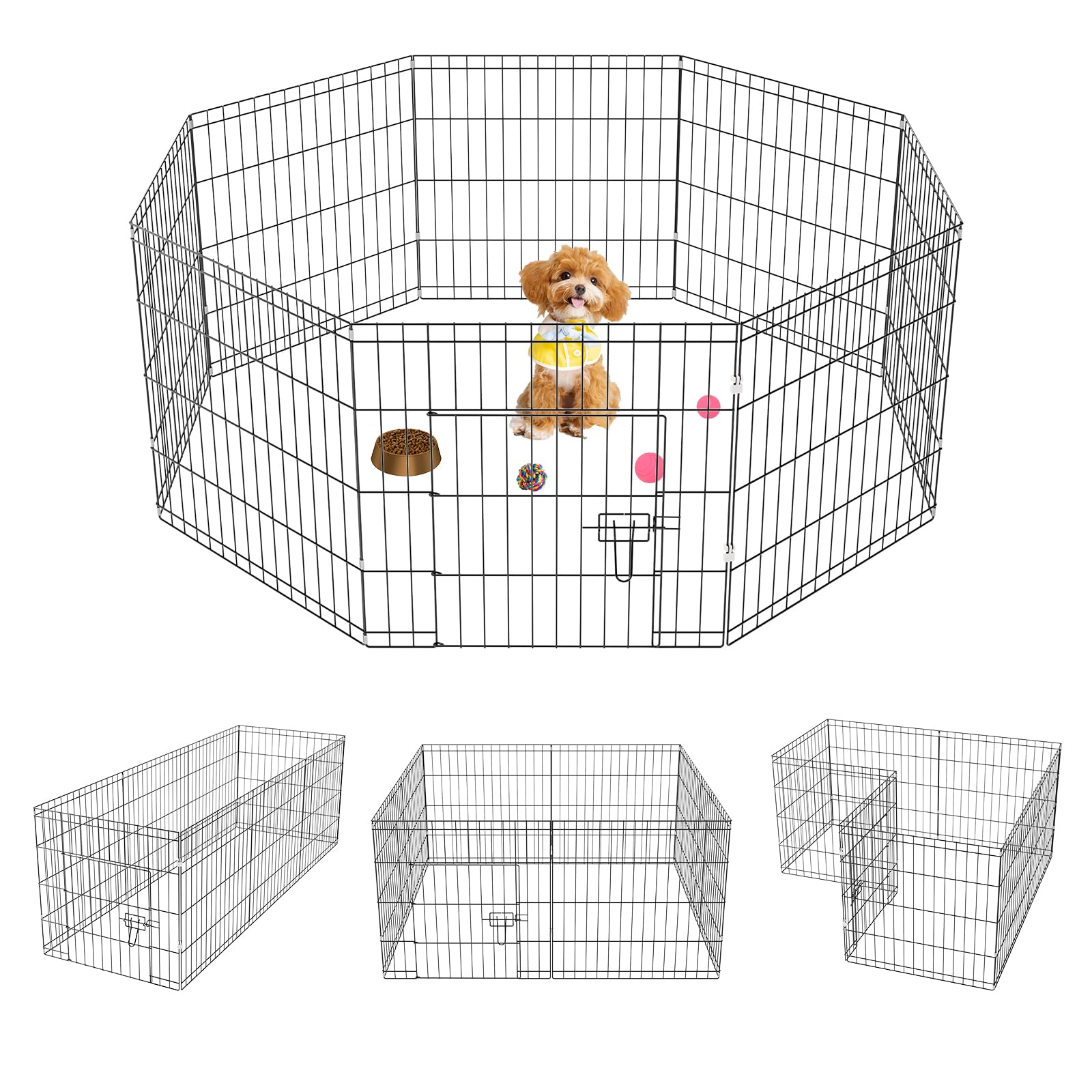 ZephyPaws Dog Playpen, 24 inch 8 Panels Foldable Metal Dog Pen Pet Fence Exercise Pen with Doors, Portable Indoor Outdoor Puppy 