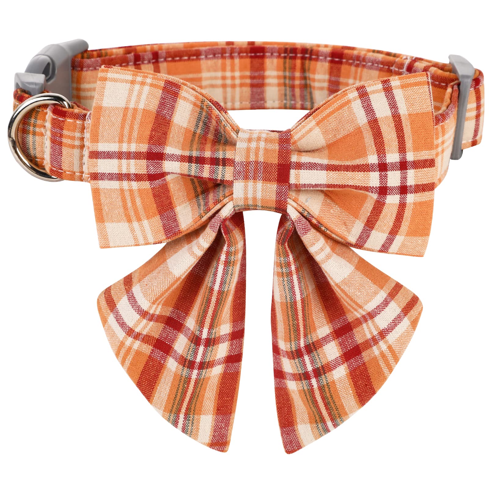 Lionet Paws Fall Dog Collar With Bowtie, Orange Dog Collar With Plastic Buckle For Large Dog Halloween Thanksgiving Day Gift, L, 16-24 In