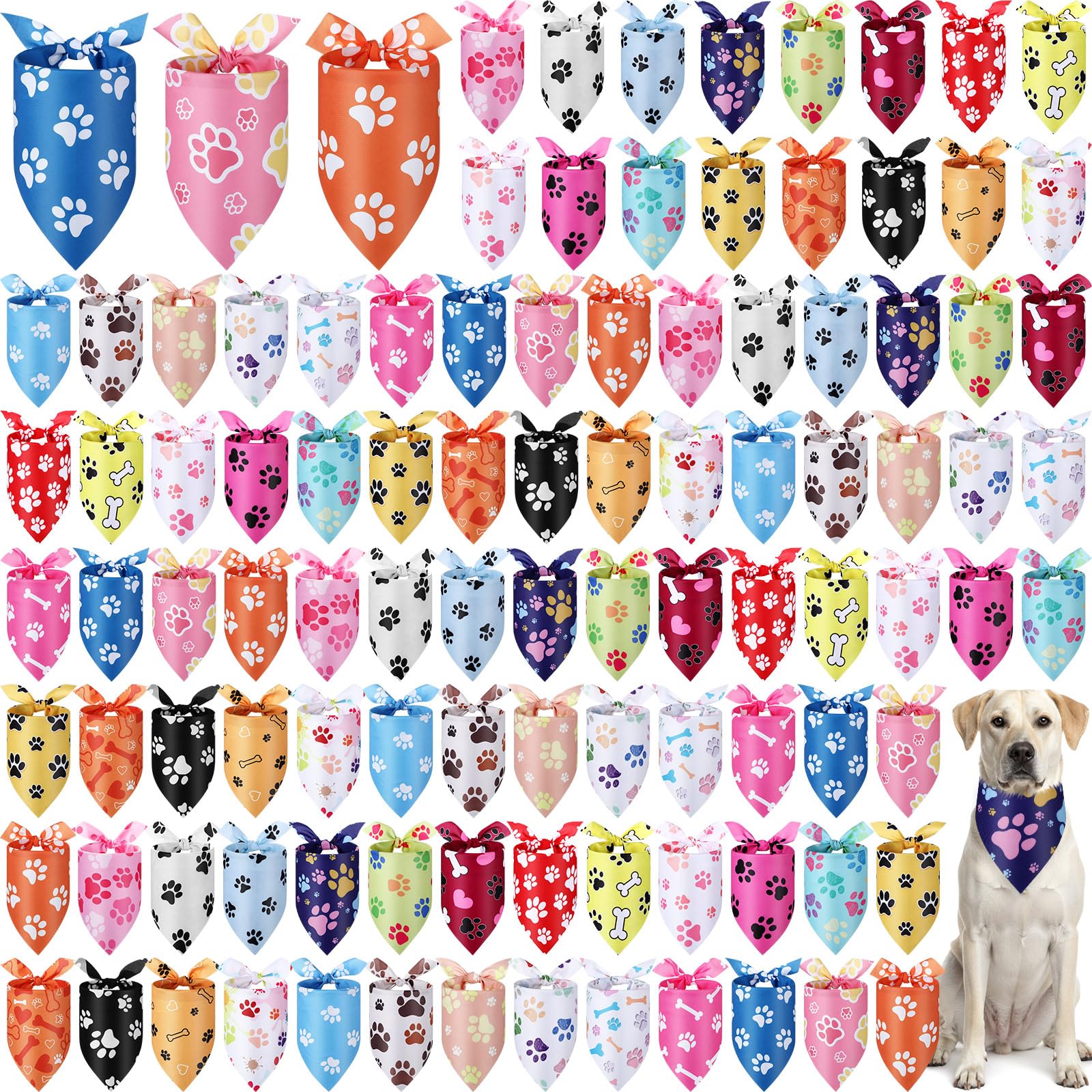 Abbylike 100 Pcs Paw Print Dog Bandanas Bulk Soft Triangle Kerchief Bibs Scarf Set for Pets Dogs Walking Photo Props Pets Shops 