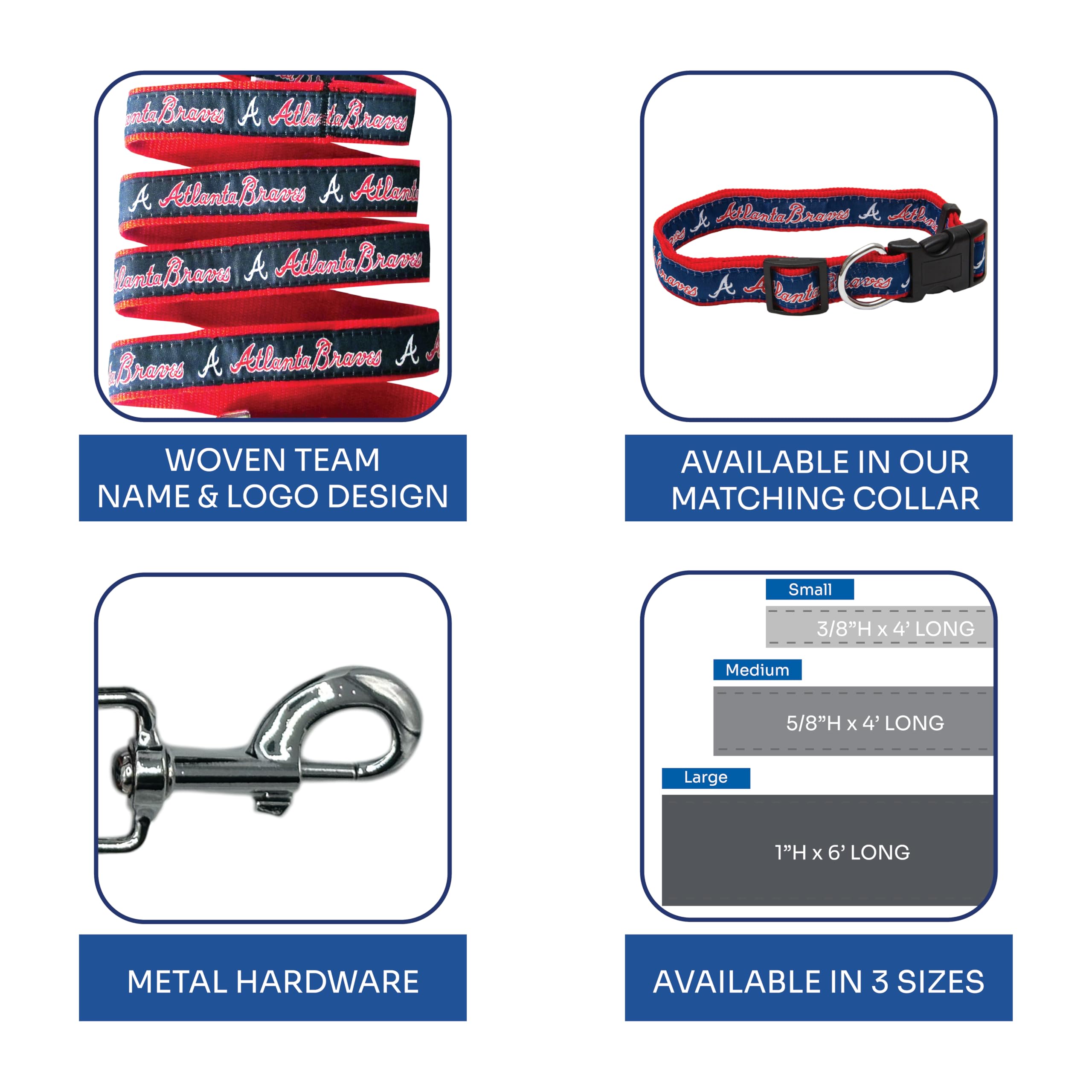 Mlb Pet Leash, Large, Atlanta Braves Dog Leash, Baseball Team Leash For Dogs & Cats. A Shiny & Colorful Dog & Cat Leash With Emb