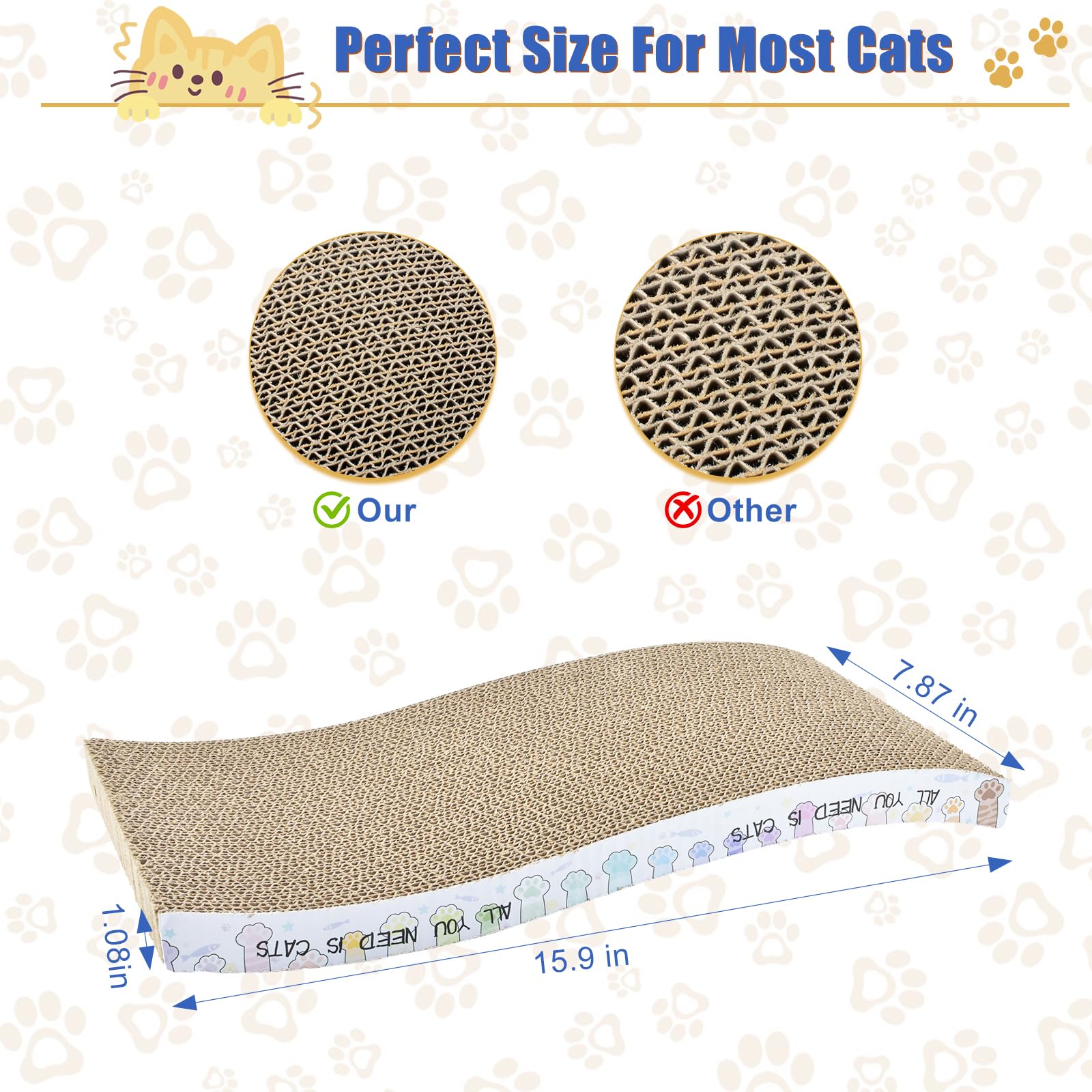 Cat Scratching Board 3 Pack Cat Scratching Pad With Catnip Double-Sided Pad With Premium Scratch Textures Design Curved Cat Scra