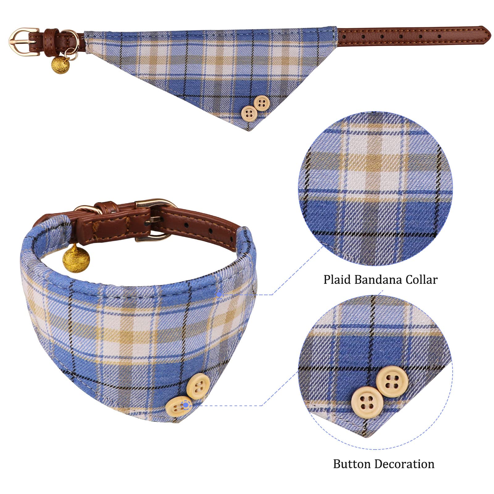 3 Pcs Puppy Collar And Leash Set Dog Collars For Small Dogs Dog Bow Tie With Bell Puppy Bandana Leather Dog Collar For Small Dogs Puppies And Cats(Blue)