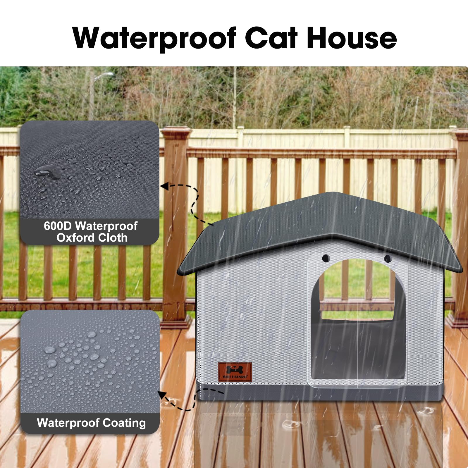 SHU UFANRO Heated Cat House - Weatherproof Indoor/Outdoor Shelter for Cats & Small Dogs, Grey, 20"x17"x16", Model PTPM007-GY