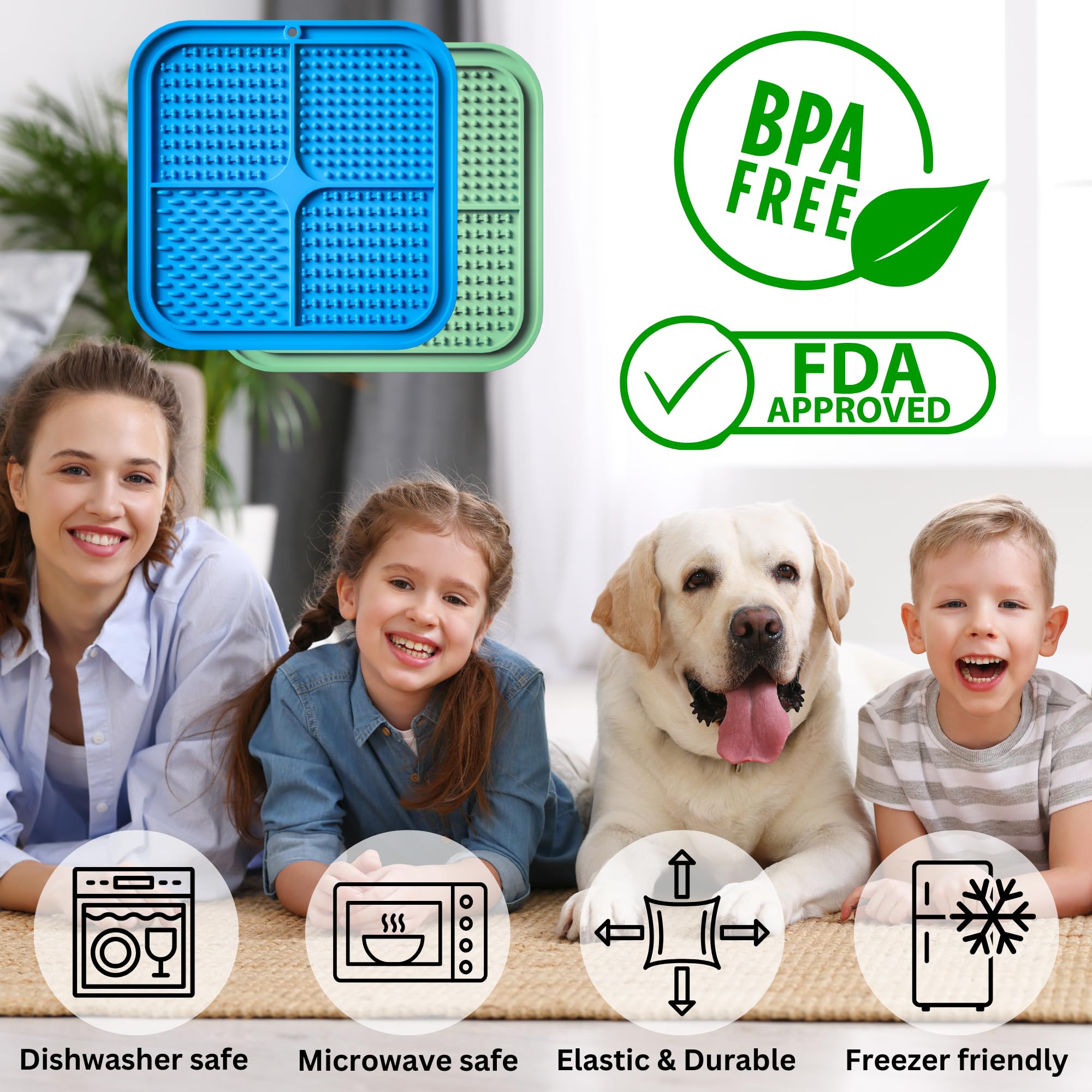 Dog Lick Mat - 2 Pack Slow Feeder For Dogs & Cats To Keep Them Busy Ideal For Grooming & Bathing - Anxiety Relief & Calming