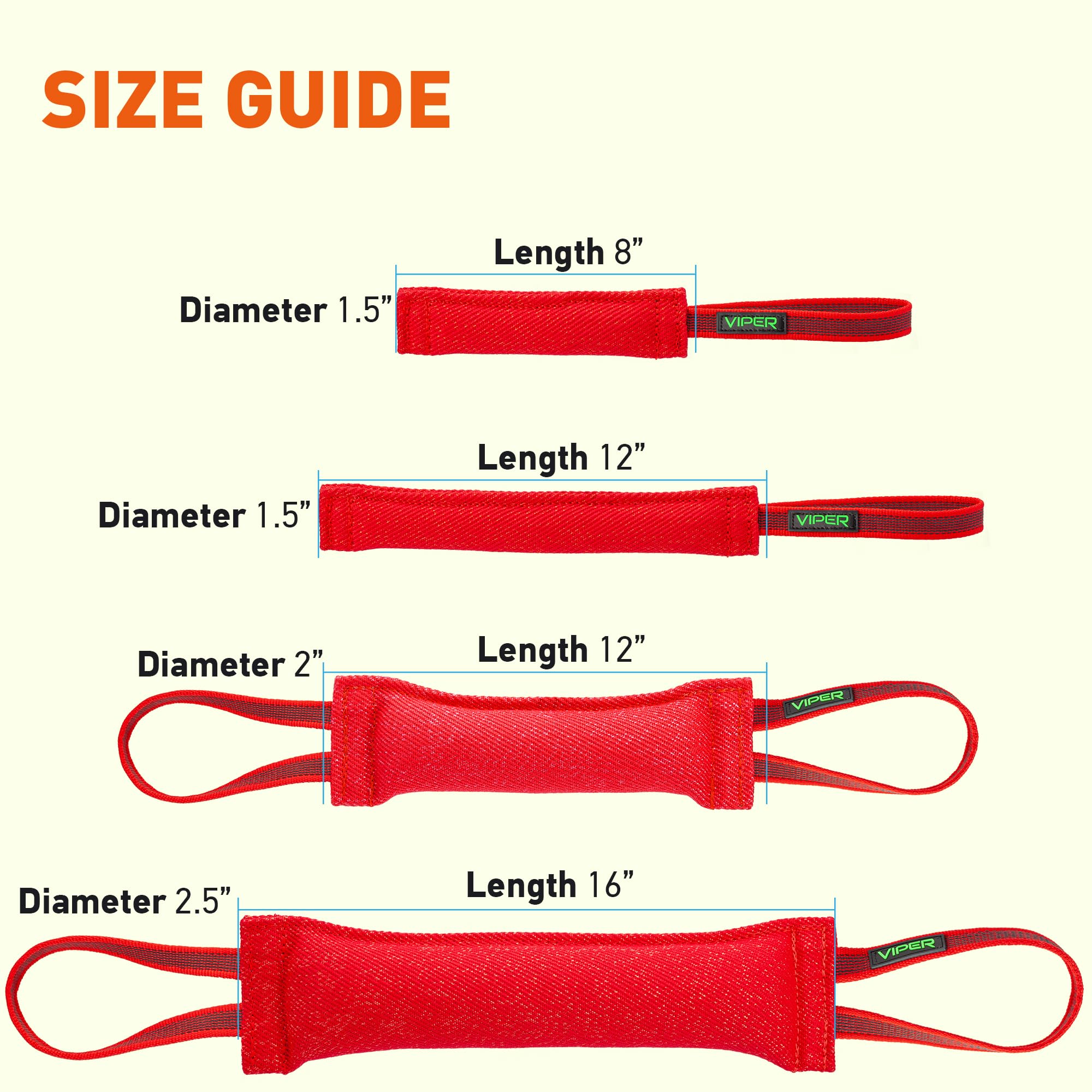 Viper Heavy Duty French Linen Dog Bite Tug Toy - K9 Trainer, Tough and Durable for Dogs Shutzhund IPO K-9 - Red - 12in L x 1.5 W