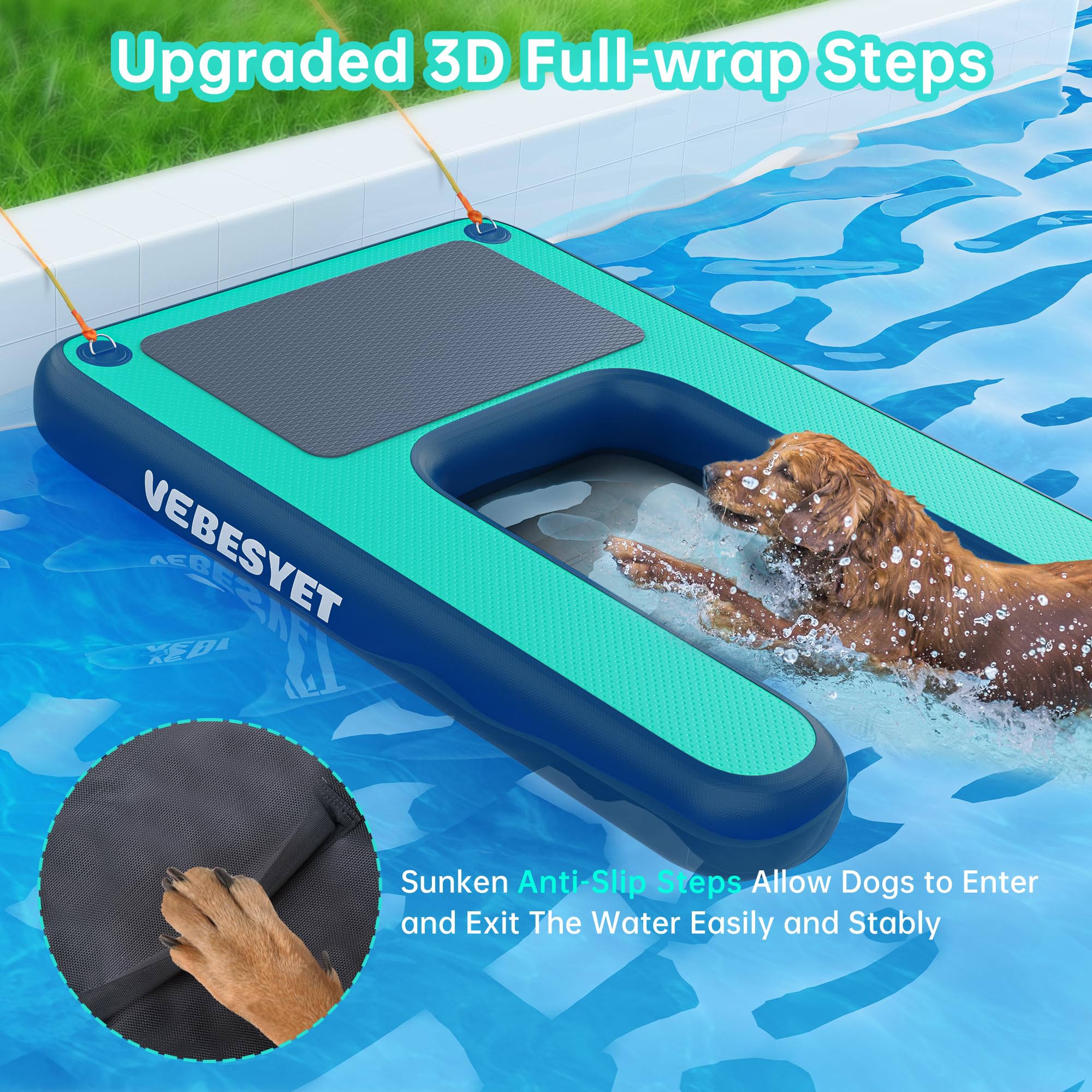 Vebesyet Inflatable Dog Water Ramp, Dog Floats Ramp Ladder For Pools, Boats, Docks, Sea And Lake, Non-Slip Eva 4Ft X 3.3Ft Platf