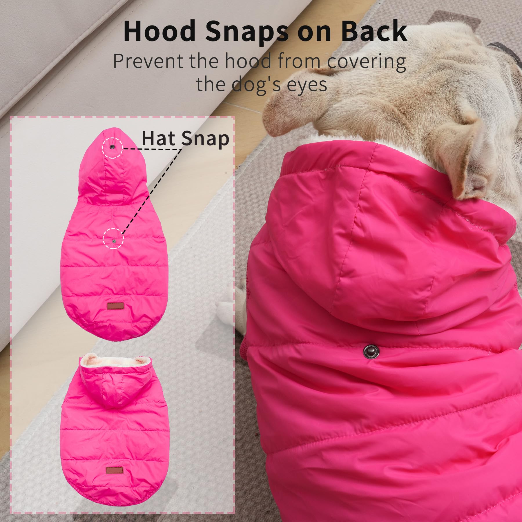 Vecomfy Fleece Lining Extra Warm Dog Hoodie In Winter For Medium Dogs Jacket Pet Coats With Hooded Pink L