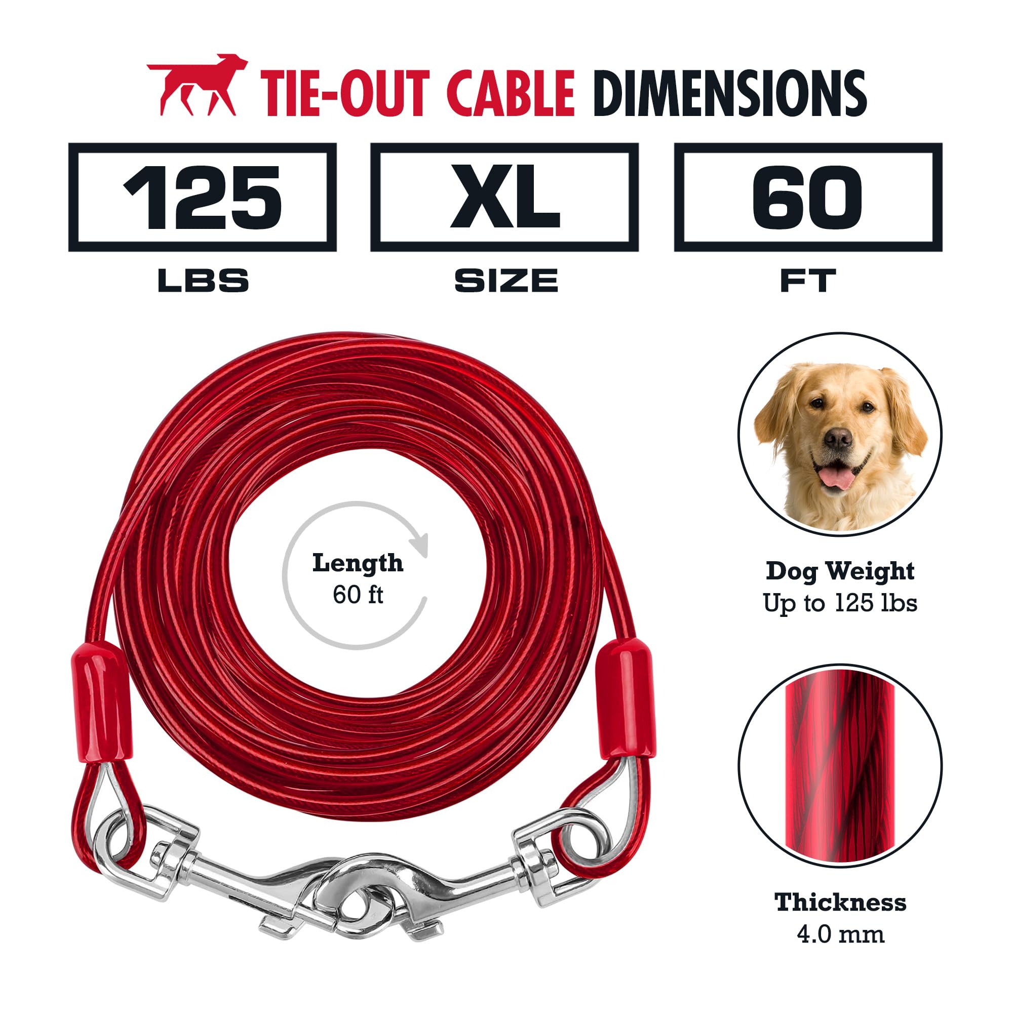 Tuff Pupper Dog Tie Out Cable 60 Feet | Dog Runner Cable For Yard 60 Ft | Heavy Duty Lead | Water & Rust Resistant Industrial St