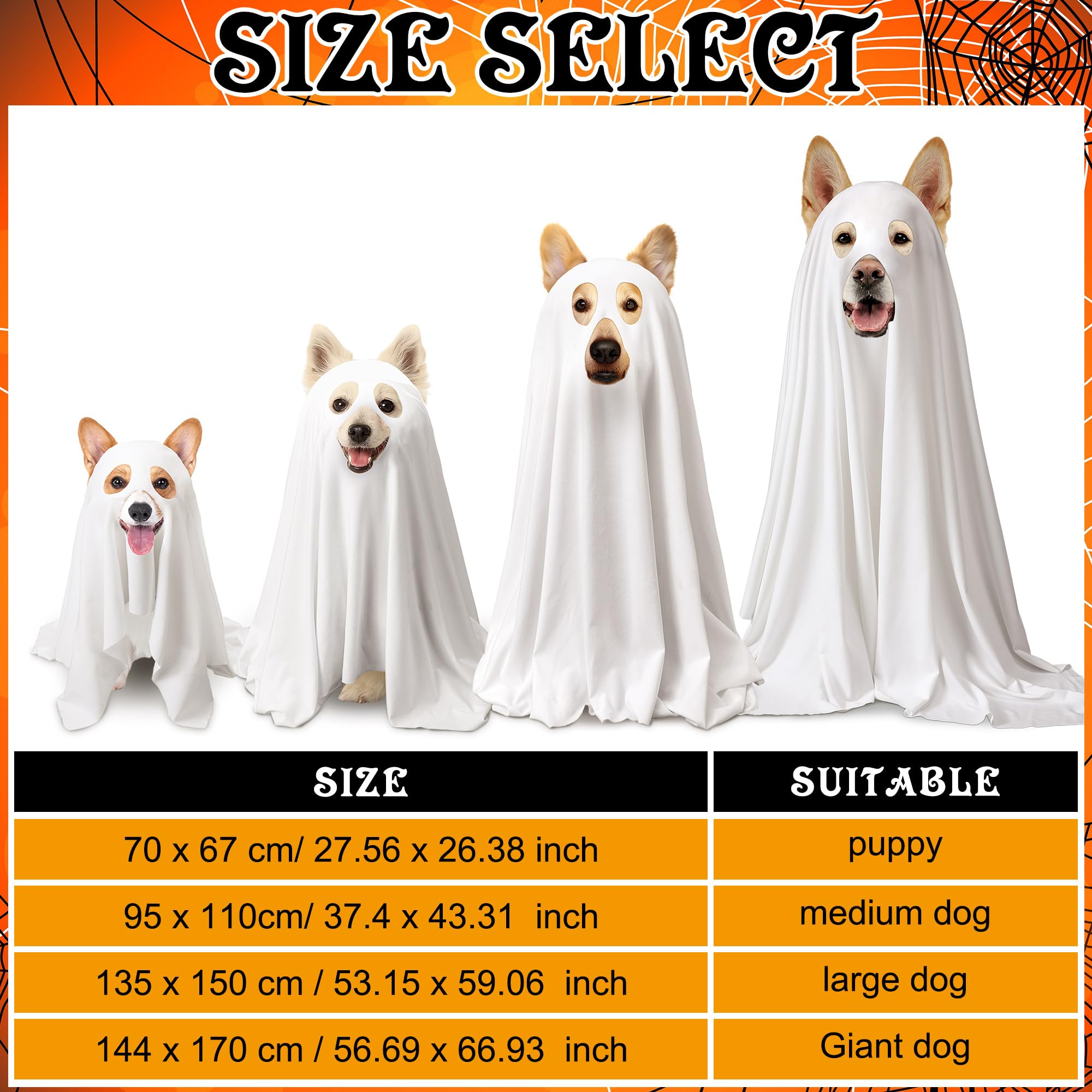 Huhumy 2 Pcs Halloween Dog Costumes with Non Woven Pumpkin Bags White Ghost Costume for Dog Cat Ghost Cosplay Clothes, Cute Part