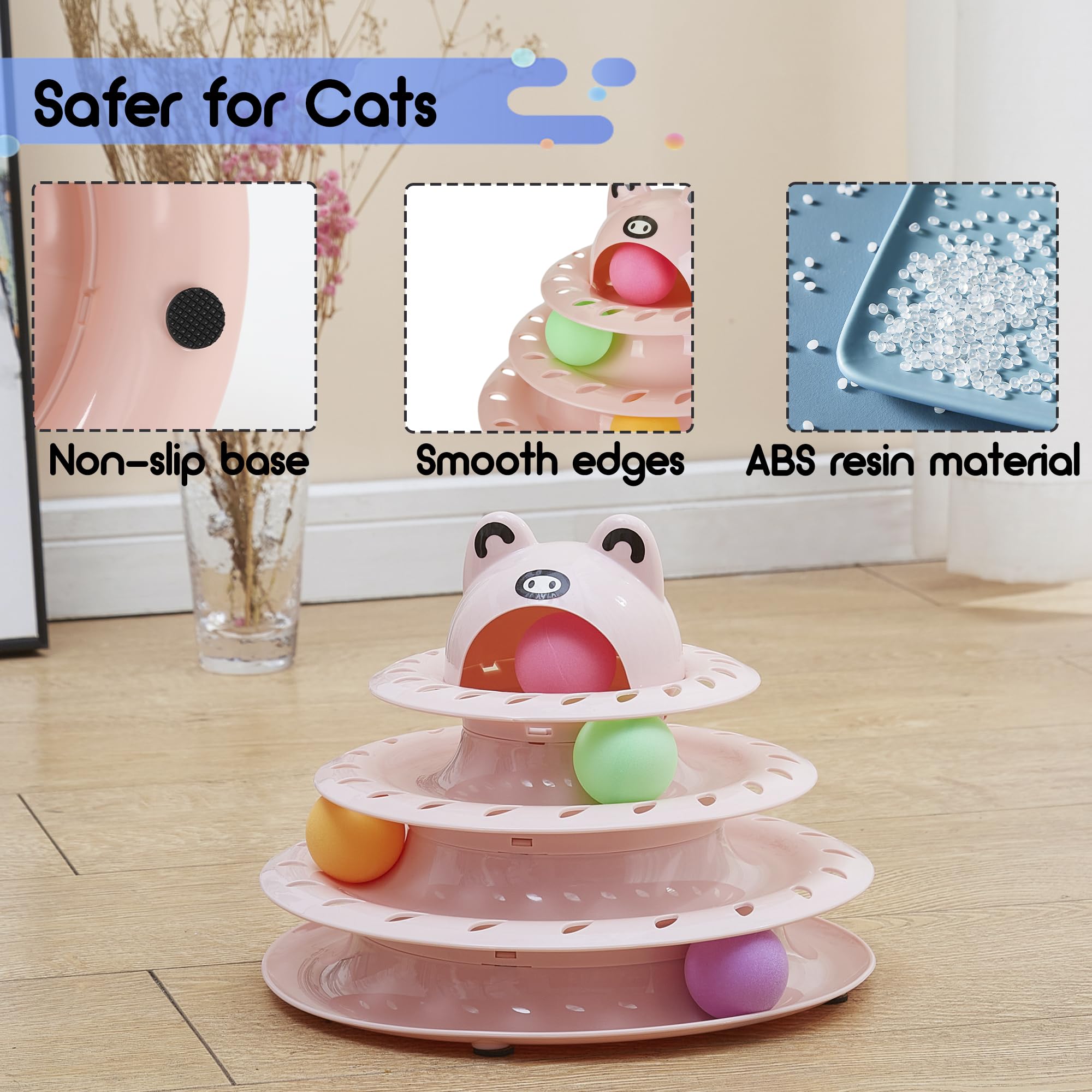 Gefryco 26Pcs Cat Toys Roller 4-Level Turntable For Indoor Cats, Self Play Cat Toy Track With Colorful Balls Interactive Kitten