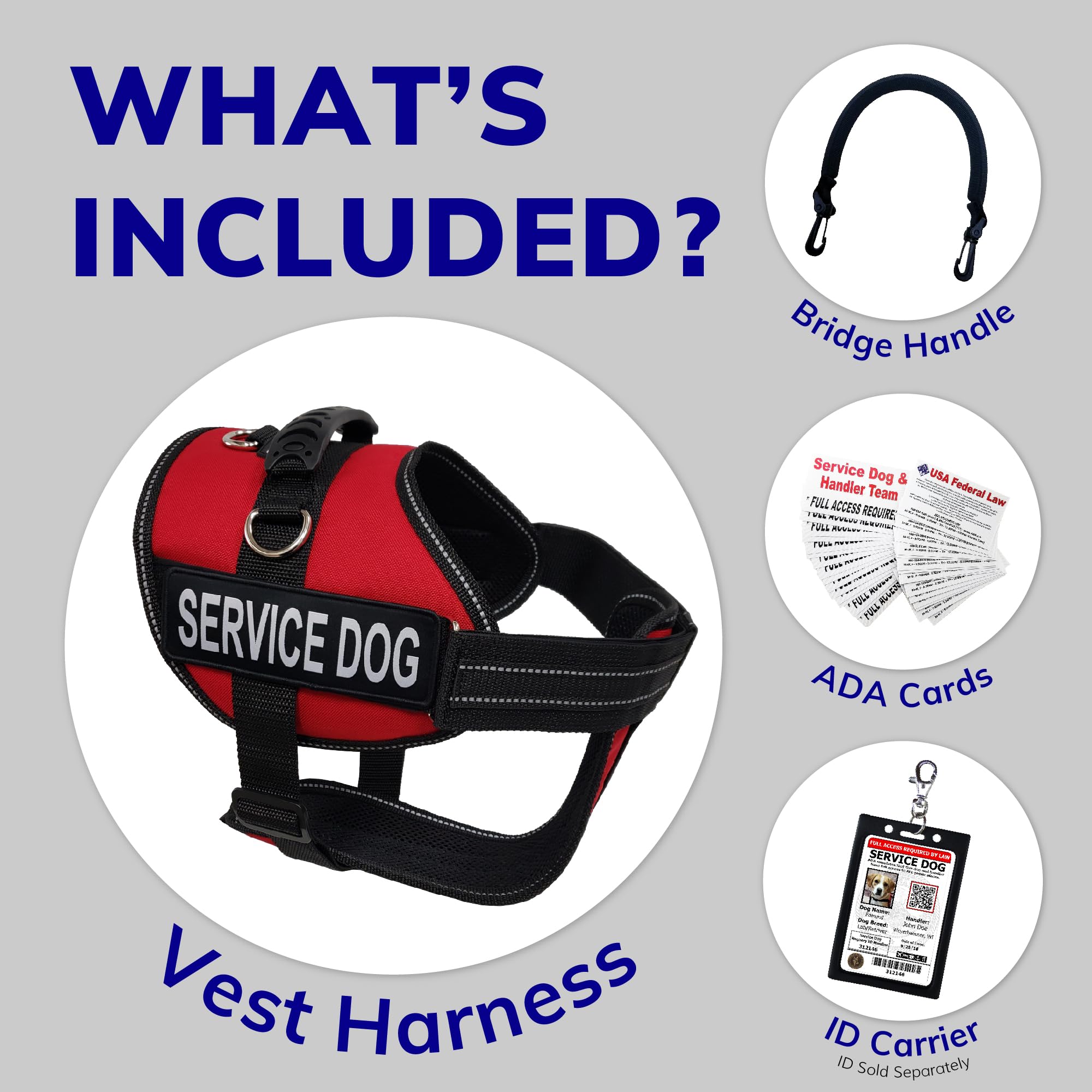 Activedogs Service Dog Vest Harness + Free Clip-On Bridge Handle + Free Clip-On Id Carrier + Free Ada Cards + Free Reflective Se