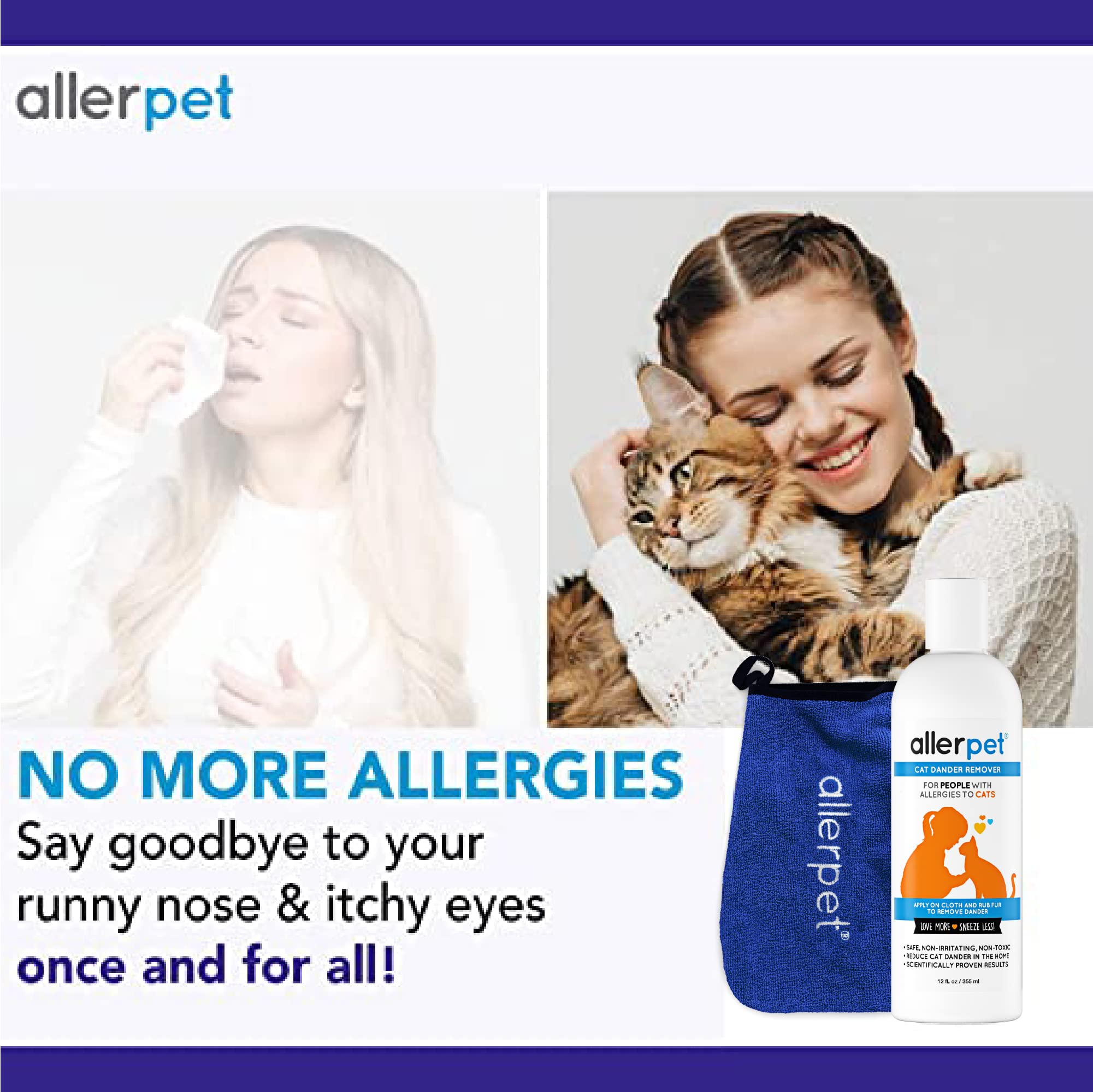 Allerpet Cat Dander Remover - Effective Anti-Allergen Solution with Free Applicator Mitt, 12oz