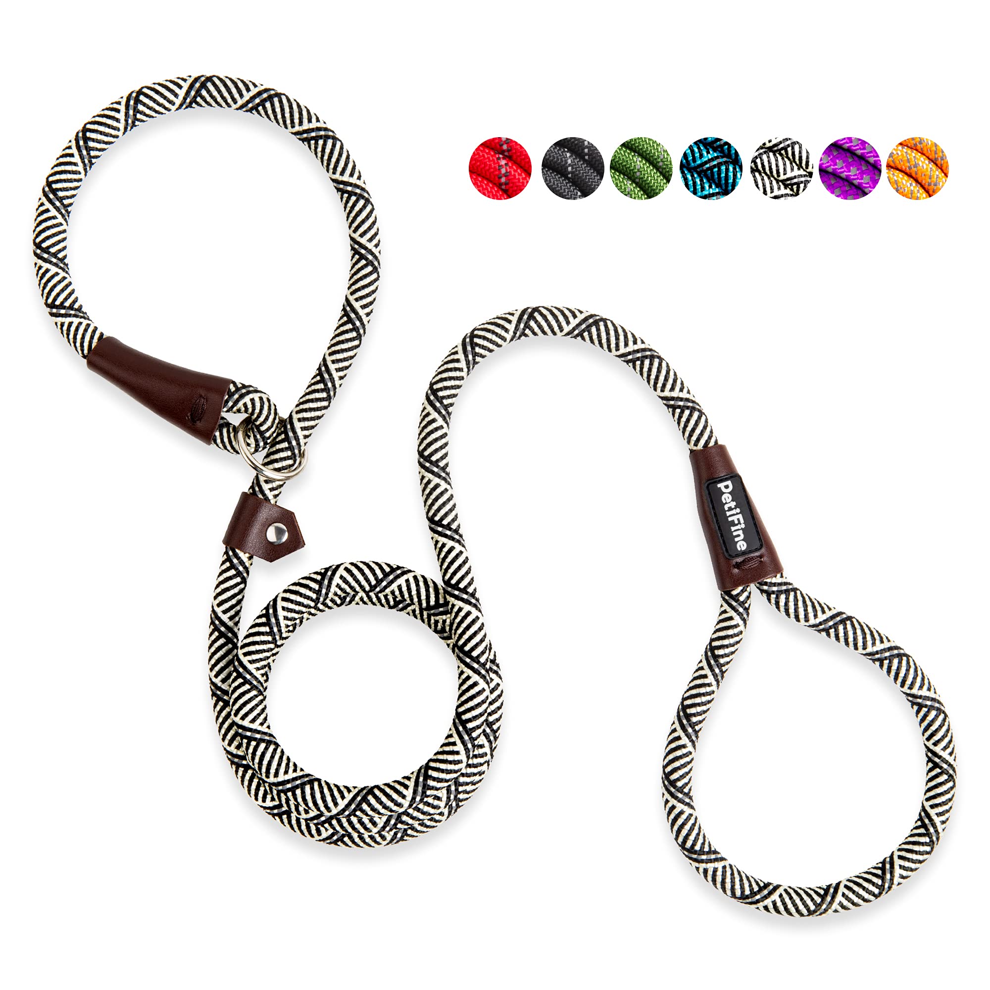 Petifine Slip Lead Dog Leash, Full Reflective Slip Knot Dog Training Leashes, Heavy Duty Adjustable Pet Nylon Slip Loop Leash For Small Medium Large Dogs(Gray)