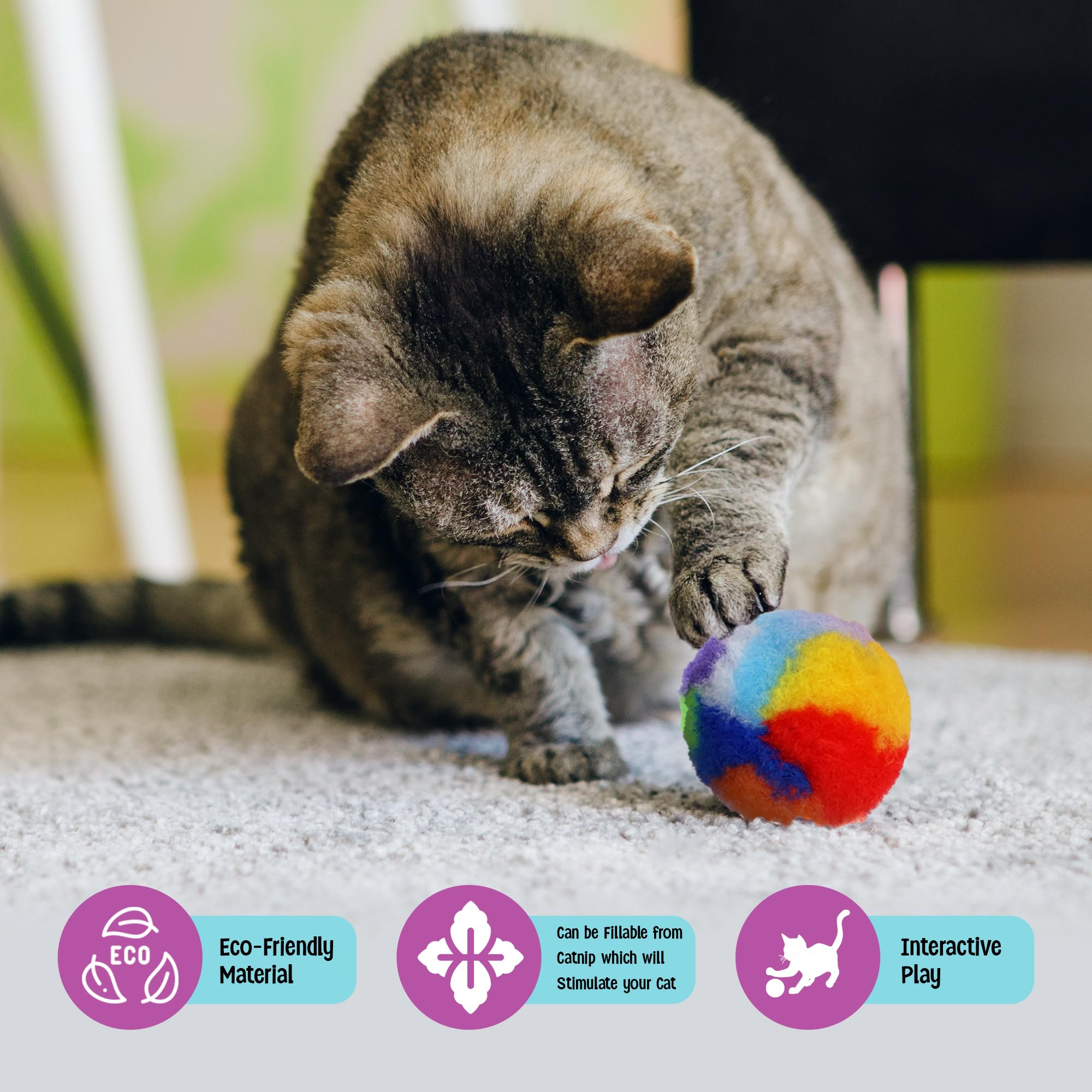 Spot Kitty Yarn Puffs Colorful Woolen Yarn Cat Toy Contains Catnip 1.5'' Pack Of 4 By Ethical Pet, Small