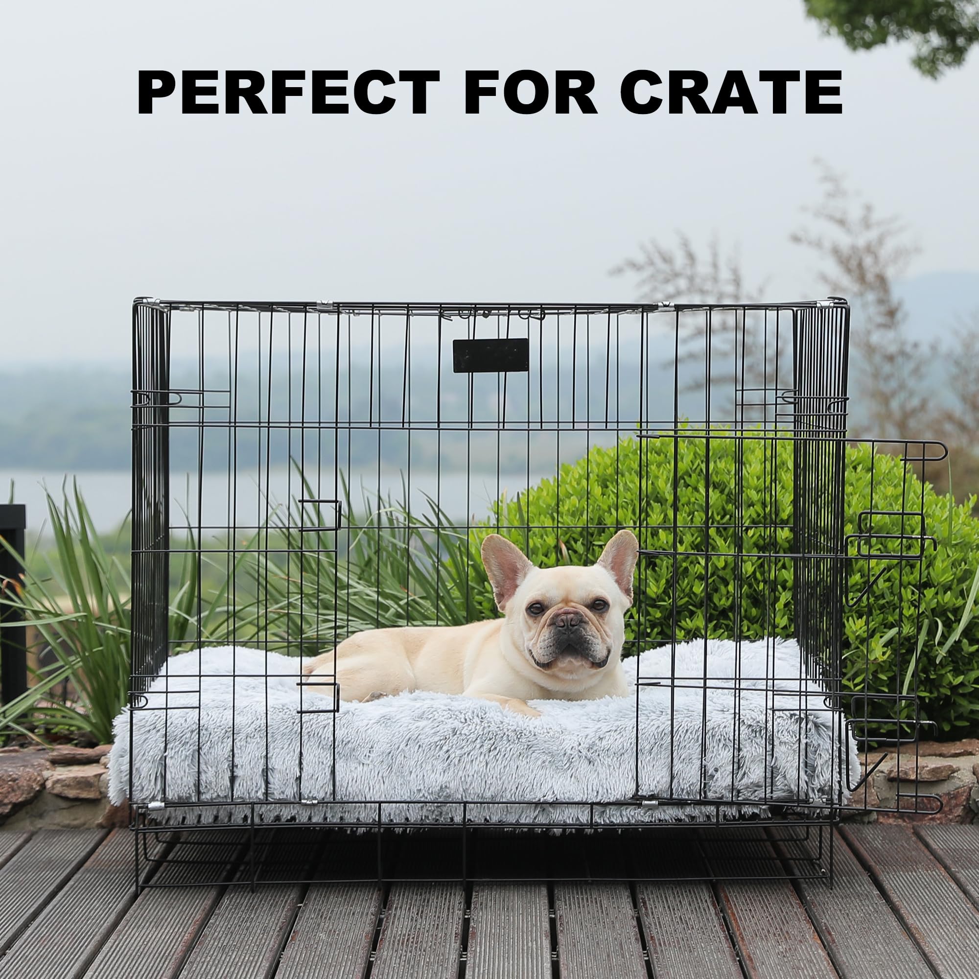 Bedfolks Plush Waterproof Dog Crate Bed, Removable Washable Cover, Faux Fur Kennel Pad, 29''X21'', Grey