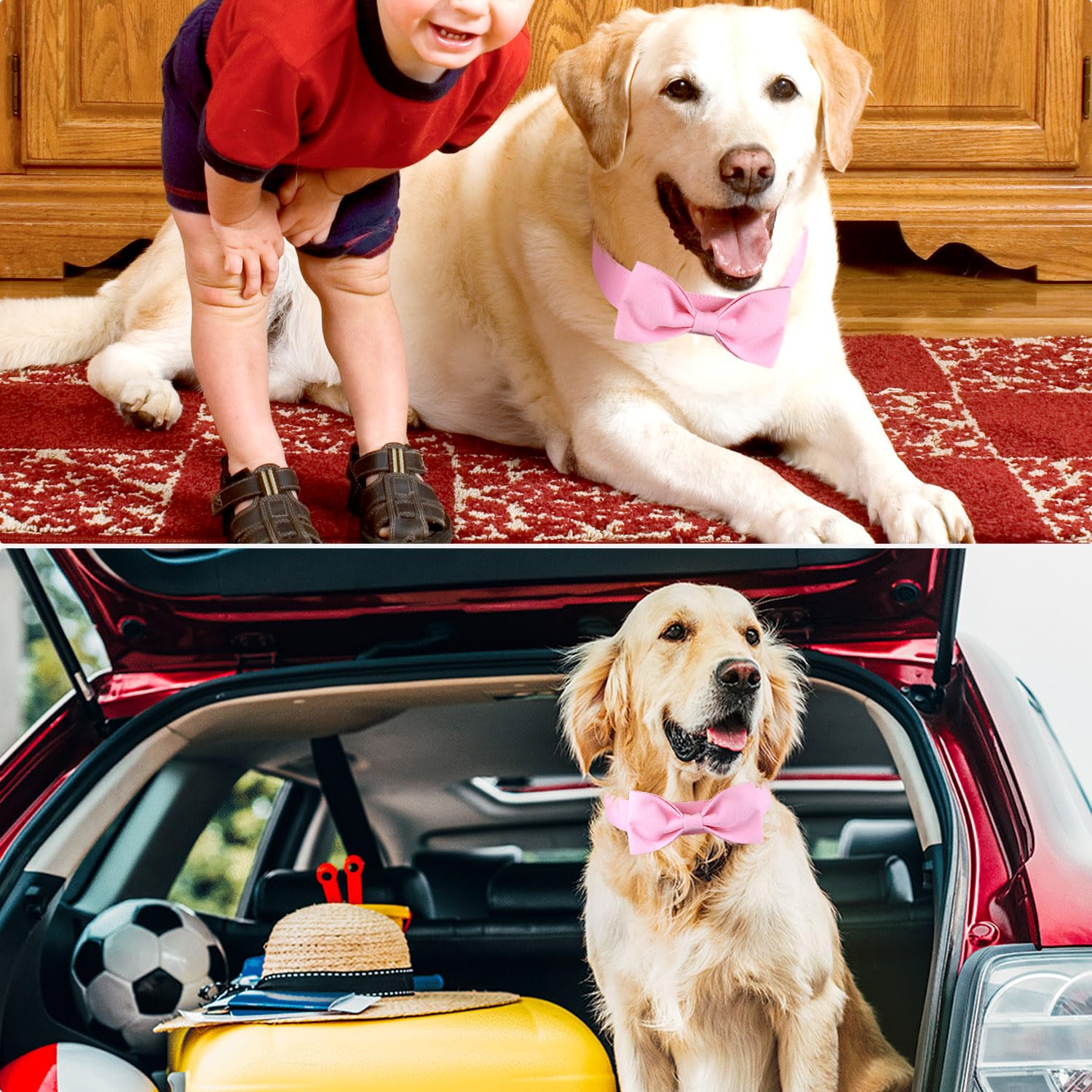 Segarty Dog Bow Ties For Large Dogs, Adjustable Pink Bowtie Collar, Durable Dog Neck Tie Tuxedo Comfortable Cotton Girl Pets Bow