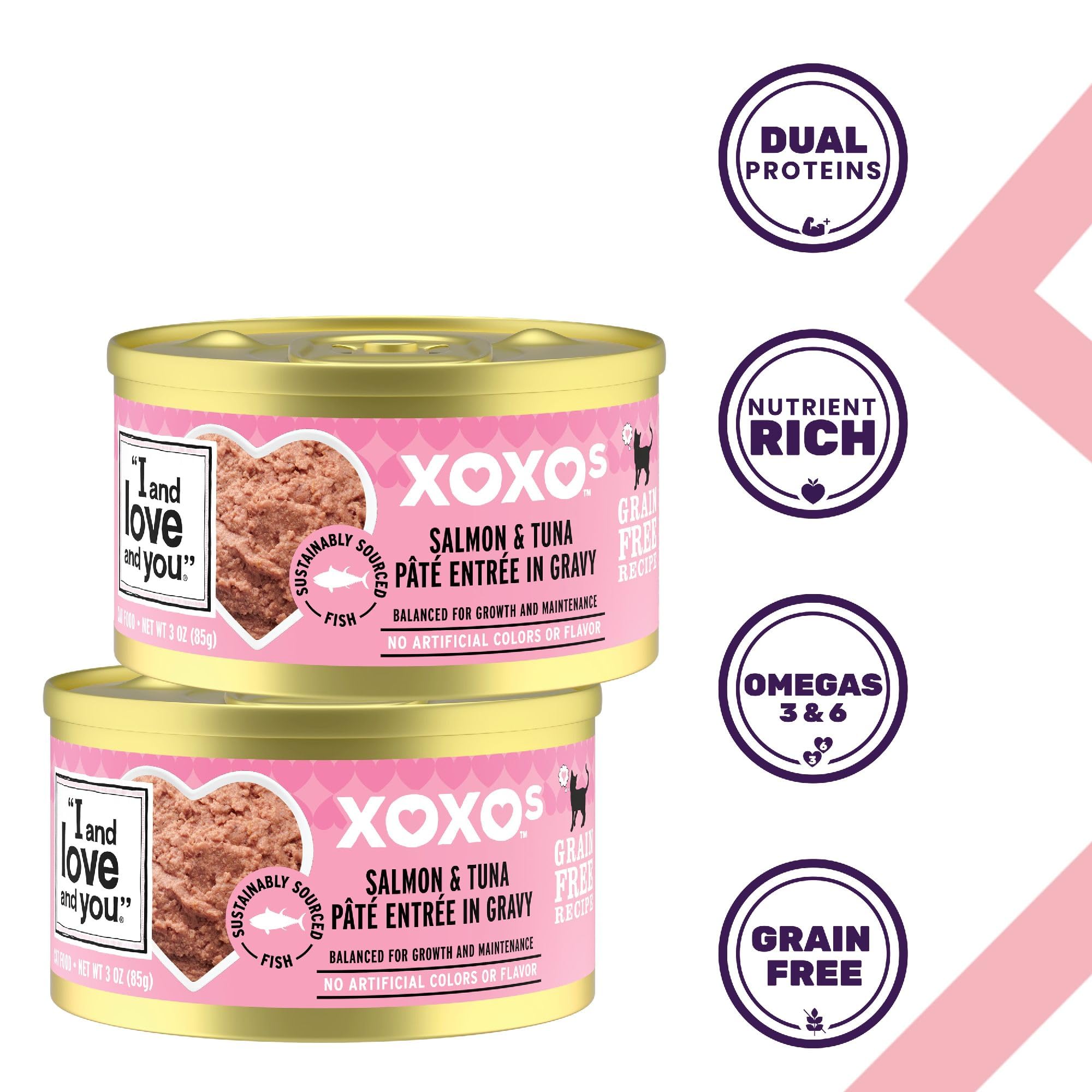 I and love and you XOXOs Wet Cat Food - Salmon + Tuna Pt   - Grain Free, Filler Free, 3oz Pack of 24 Cans