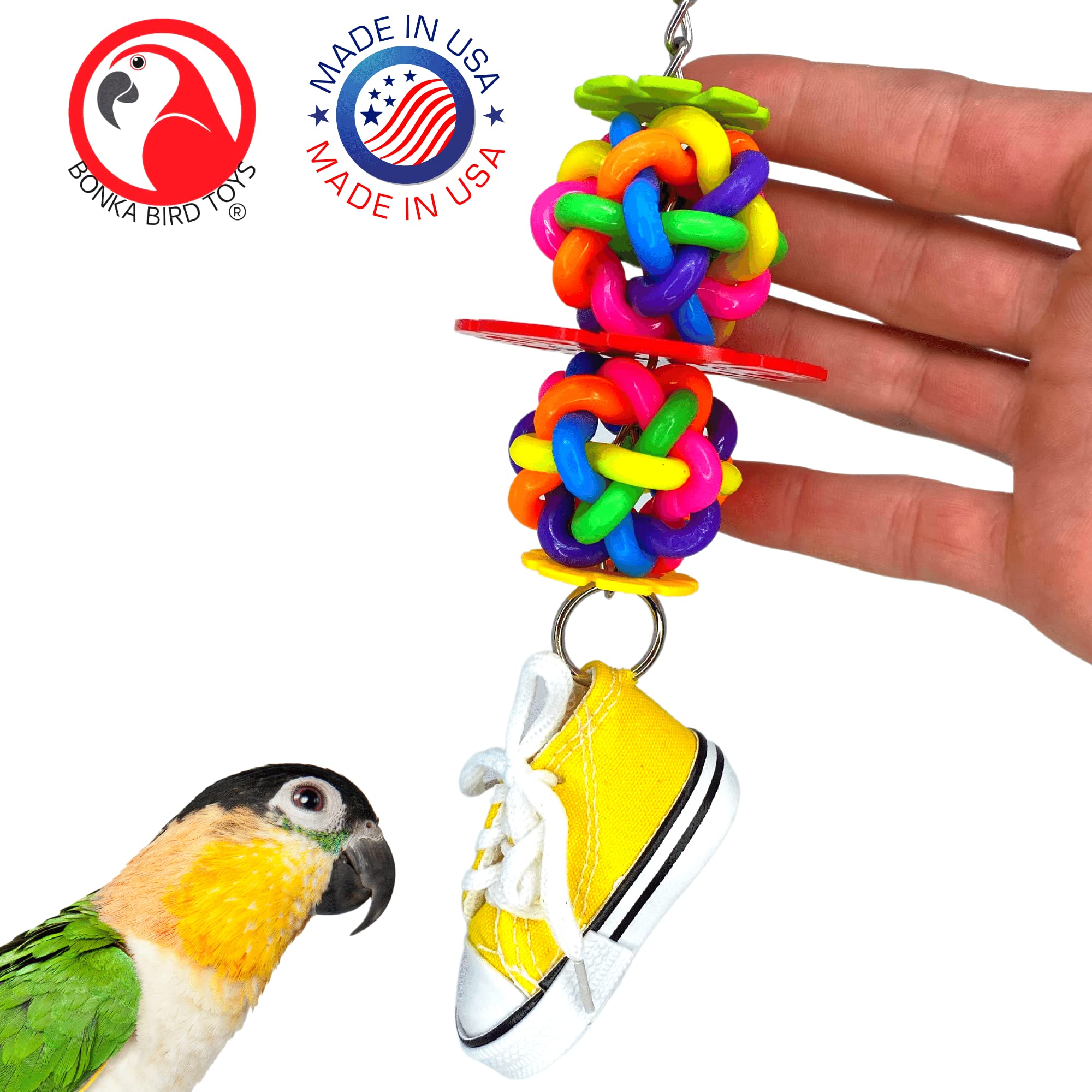 Bonka Bird Toys 1977 Sneaker Snowflake Bird Toy Durable Chew Treat Foraging Ball Parrot, Parrotlet, Quaker, Cockatiel, African G