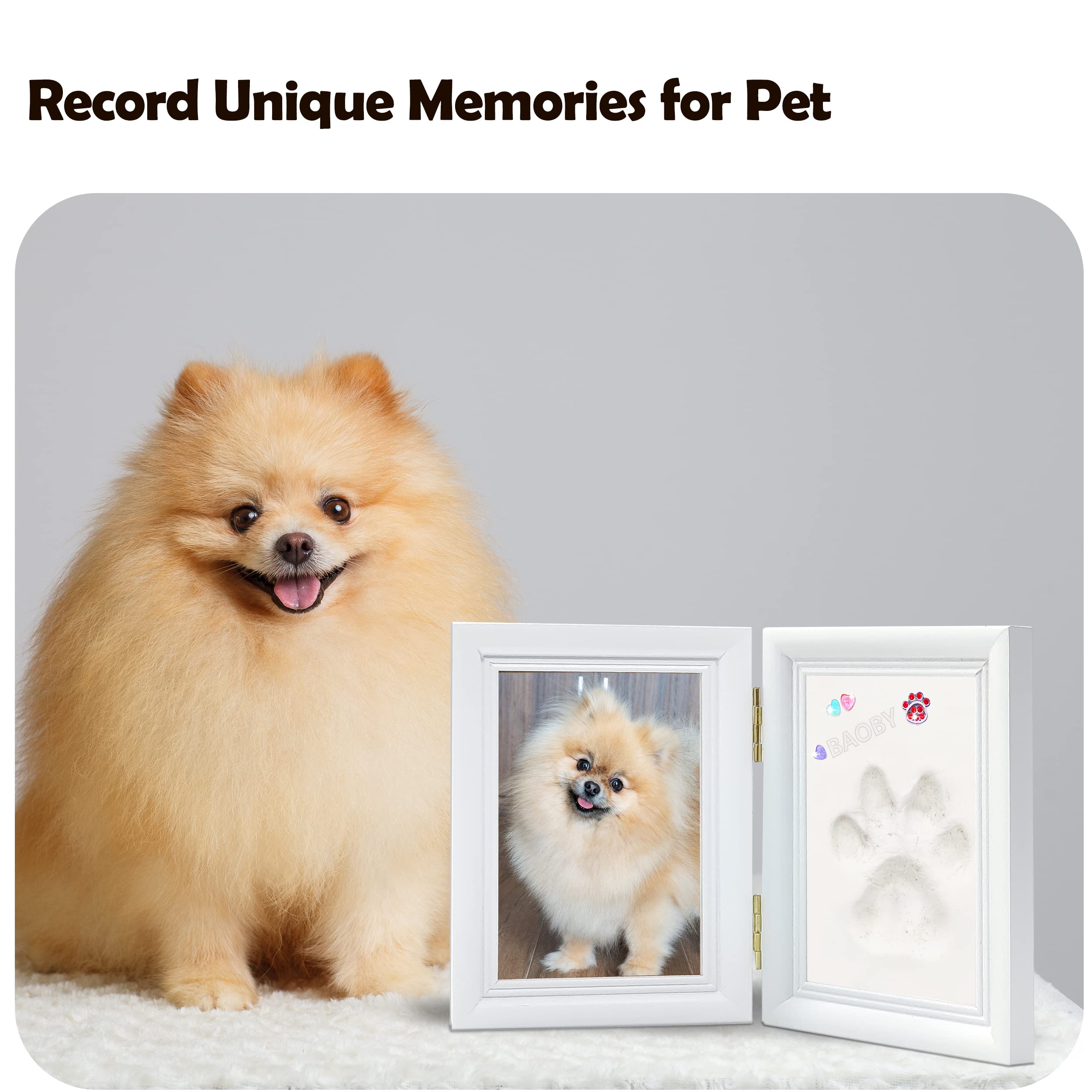 MYPAWLETS Dog or Cat Paw Print Kit with Trinkets,Pet paw Print Impression kit with 2 Clay,Wooden Dog Picture Frame,Personalized