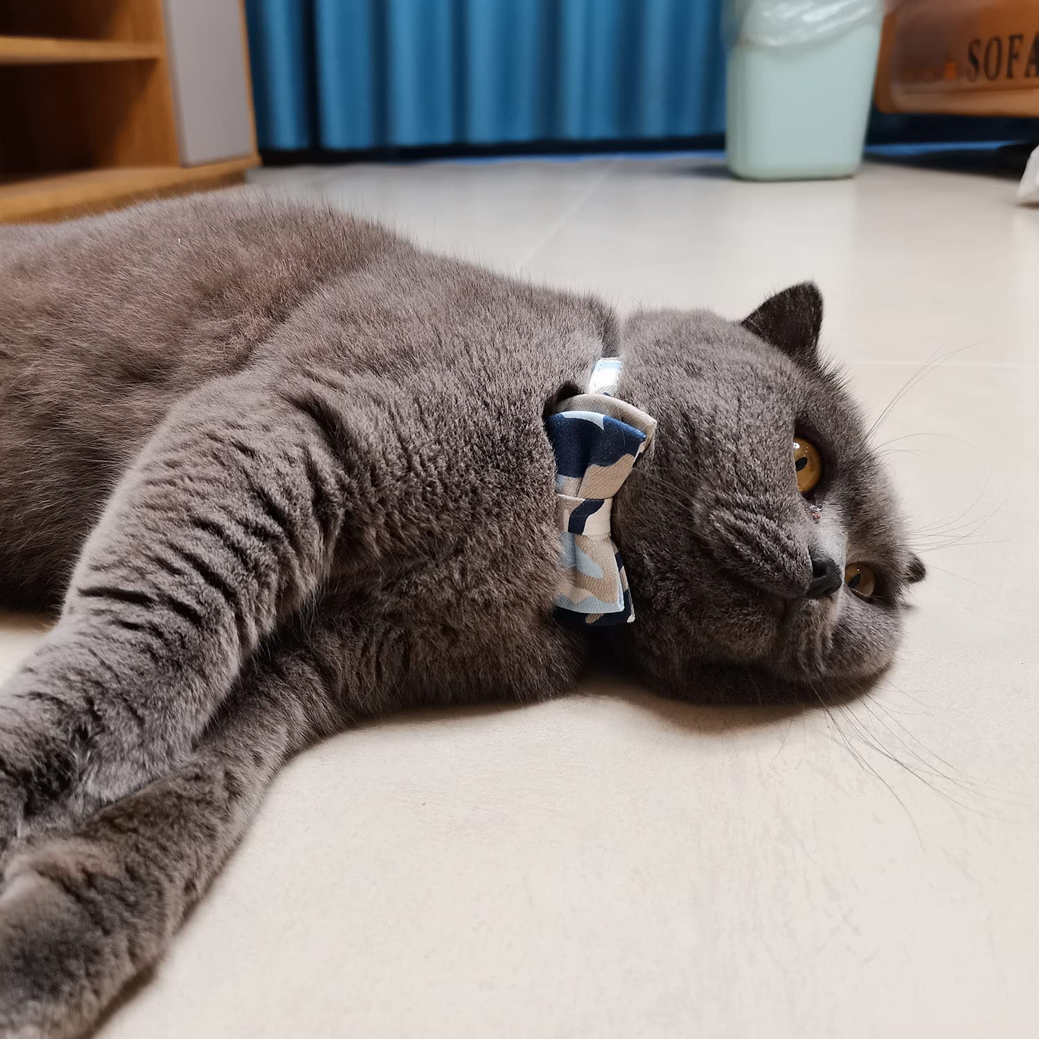 Cat Collar Breakaway With Bell And Bow Tie, Plaid Design Adjustable Safety Kitty Kitten Collars(6.8-10.8In)(Camo 3)