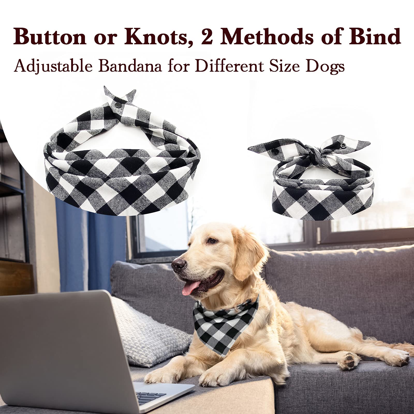 Christmas Plaid Dog Bandana With Button, Fall Dual Layer Scarf Soft Cotton Triangle Bib Girls And Boys Kerchief Adjustable Accessories For Small Medium Large Extra Large Dog Puppy Pet Cat