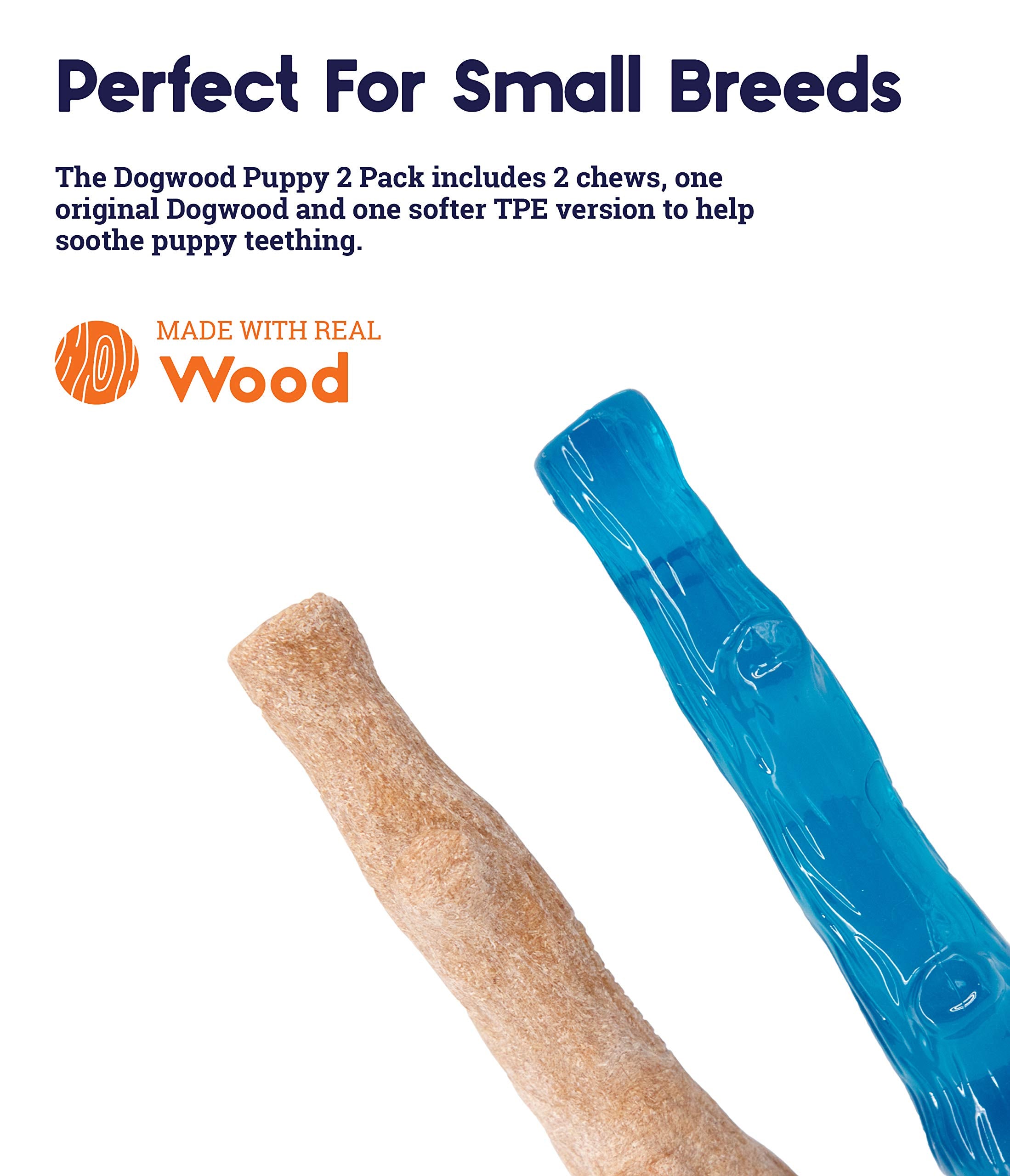 Petstages Dogwood Puppy Durable Dog Chew Toys, Real Wood & Teething Bone, 2-Pack, Small