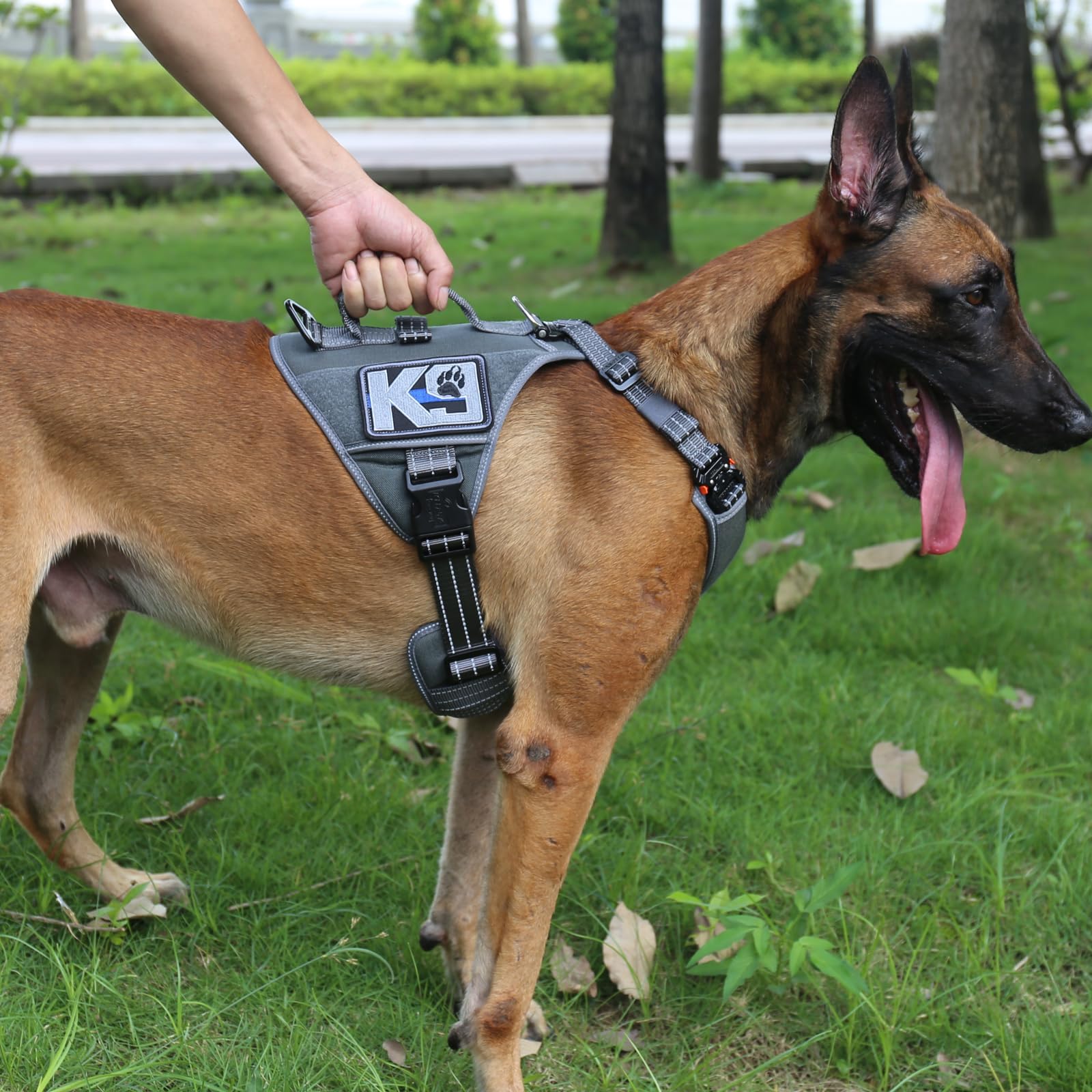 Icefang Gn8 Quick-Moving Tactical Dog Harness With 2Xmetal Buckles For Large Sized Dogs,Reflective K9 Vest,No-Pull Front Leash Clip,5-Points Adjustable Pet Harness (Grey, Large (Pack Of 1))