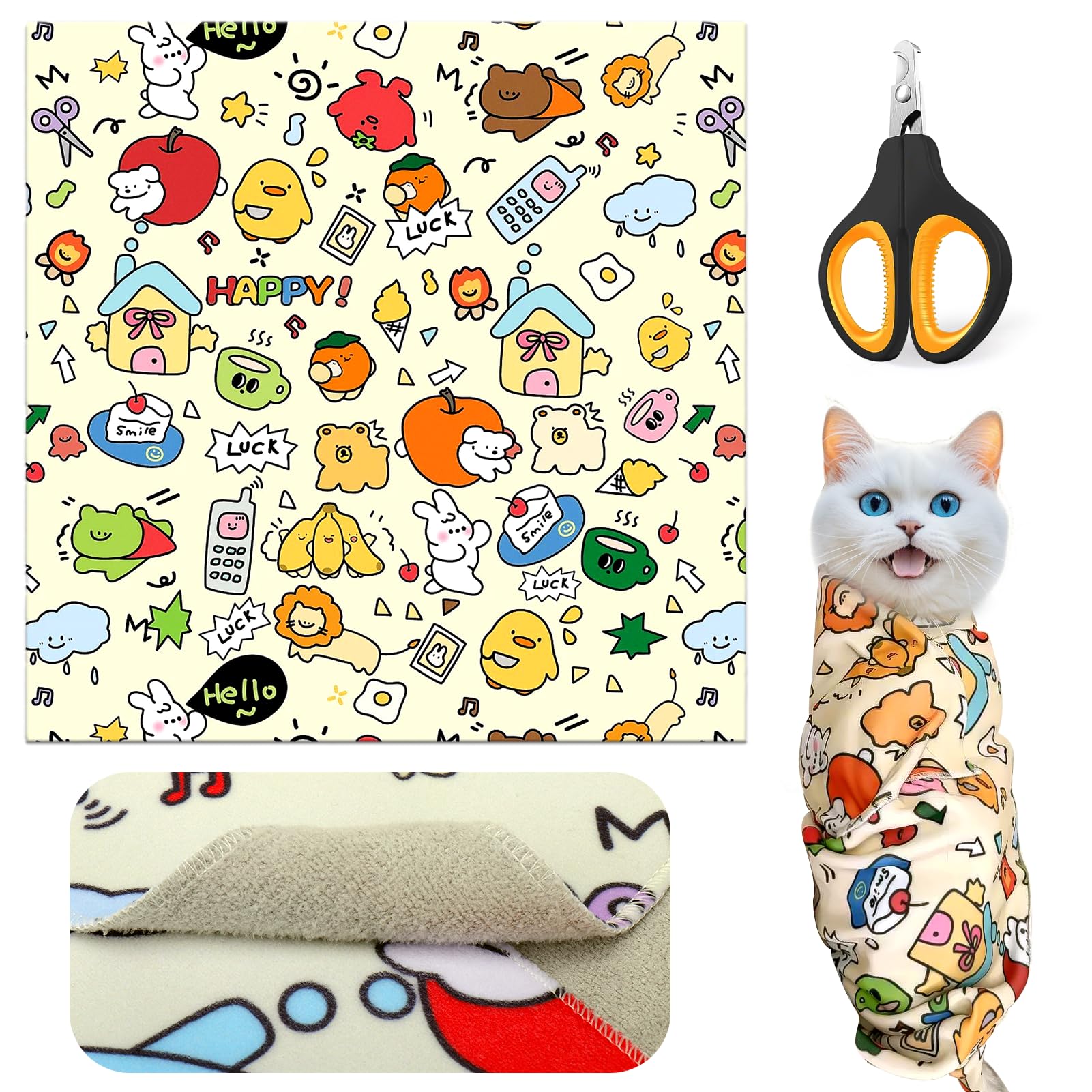 Cat Grooming Supplies - Cat Wrap For Cutting Nails With Cat Nail Clipper, Cat Restraint For Nail Clipping To Anti-Runaway/Scratc