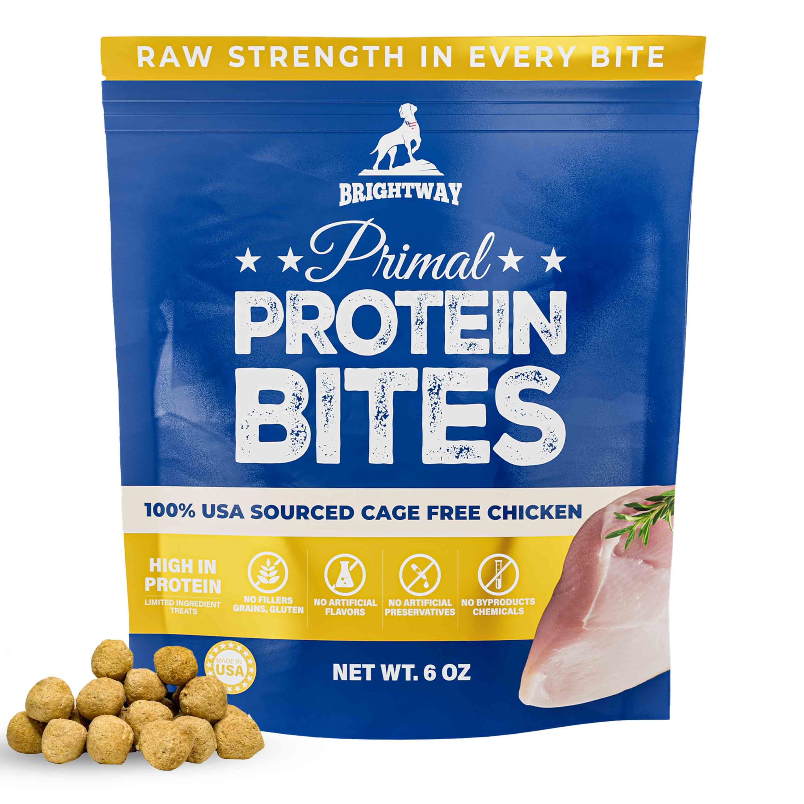 Brightway Pets Primal Protein Bites - Freeze Dried Raw Chicken Dog Treats | High Protein, Cage-Free Chicken & Liver | Made in US
