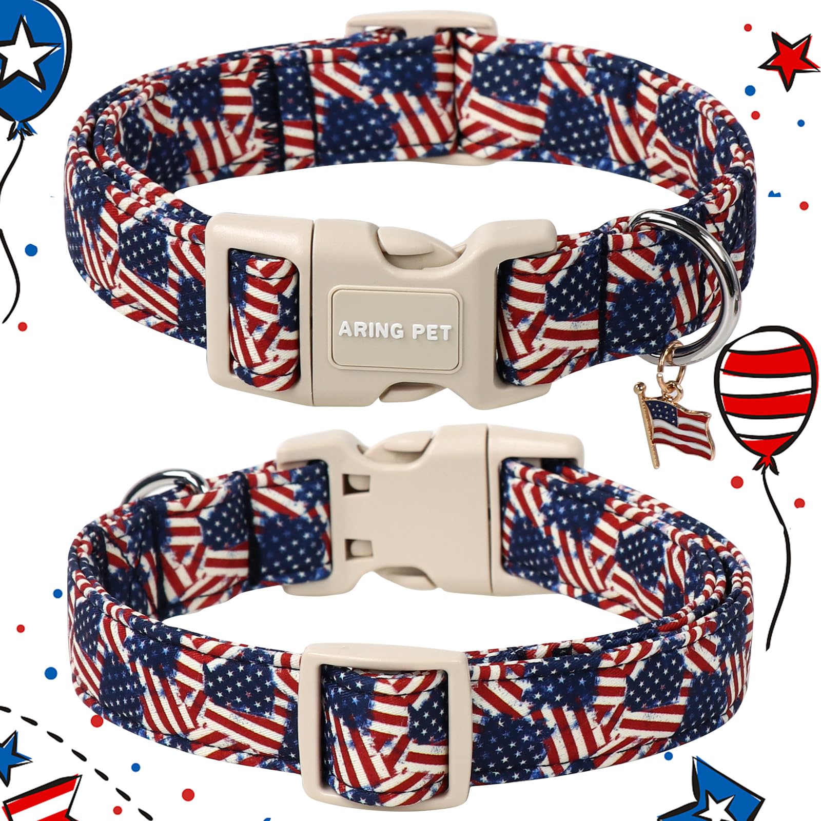 Aring Pet American Flag Dog Collar-Cute Patriotic Dog Collars, Adjustable 4Th Of July Pet Collars Puppy Collar With Quick Releas