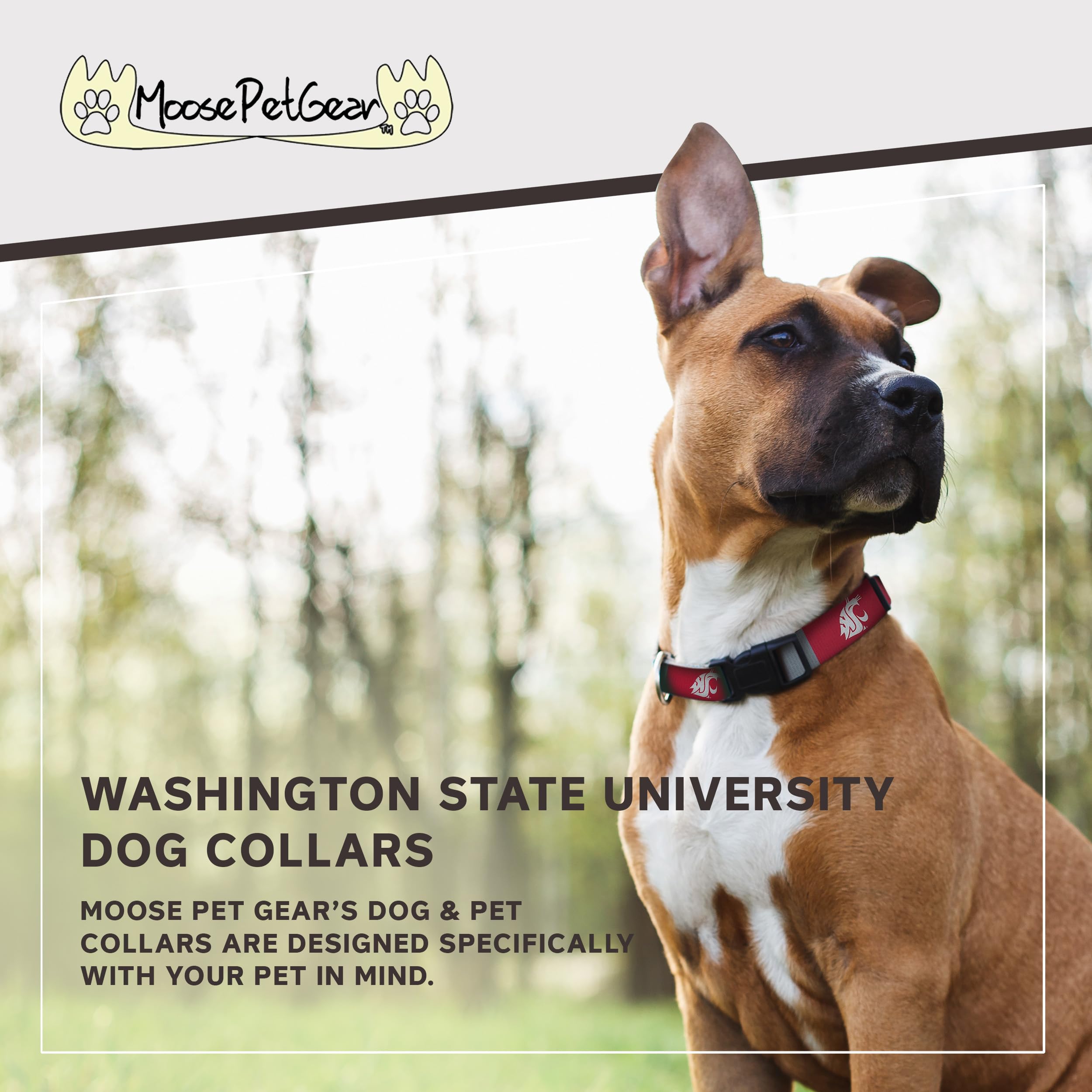 Moose Pet Wear Dog Collar – Washington State University Cougars Adjustable Pet Collars, 1 Inch Wide, Medium, Red/Gray Box Logo