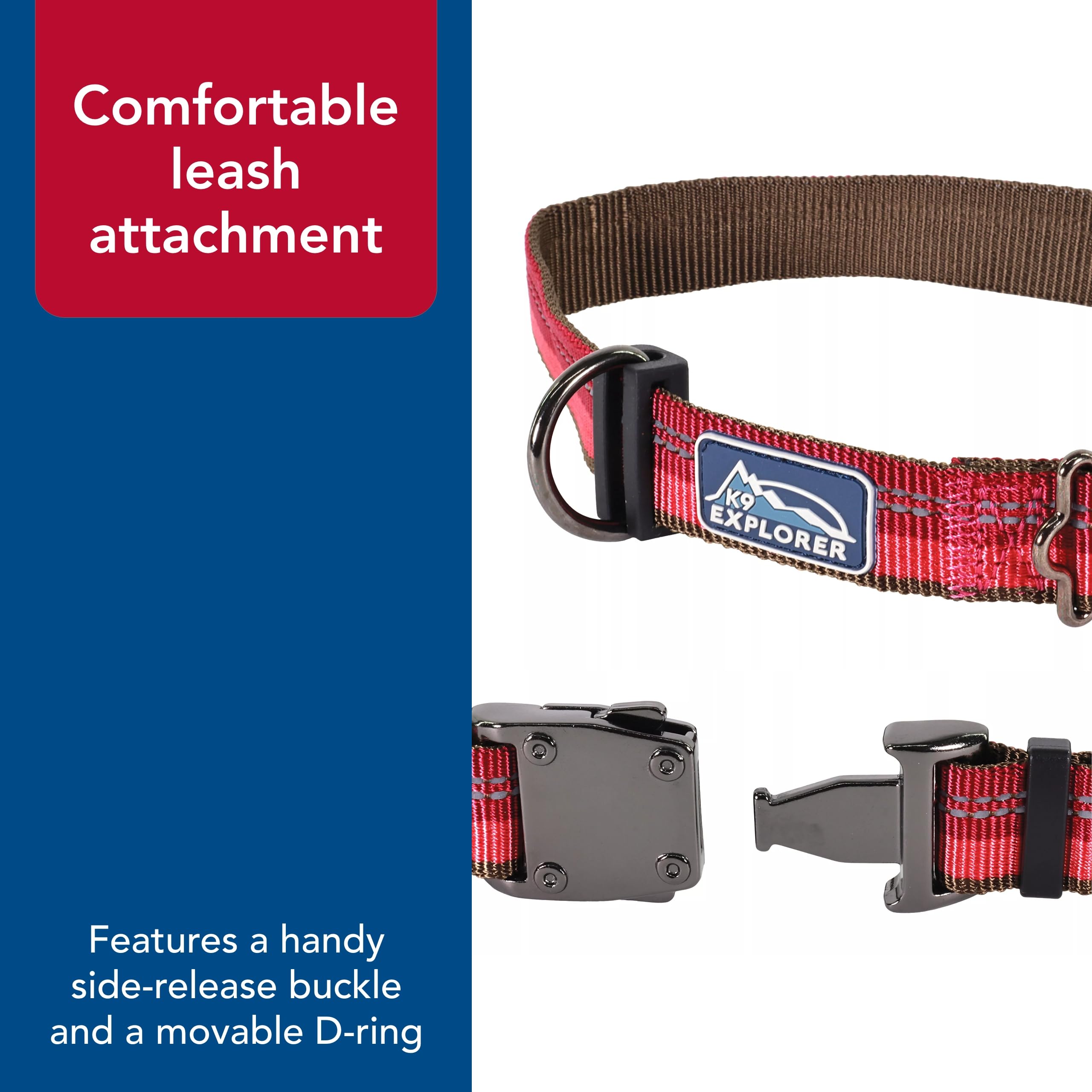 Coastal Pet K9 Explorer Reflective Adjustable Dog Collar - Comfortable Collar For The Outdoors - Durable, Lightweight Accessory With Side-Release Buckle - Berry, 1' X 12-18'