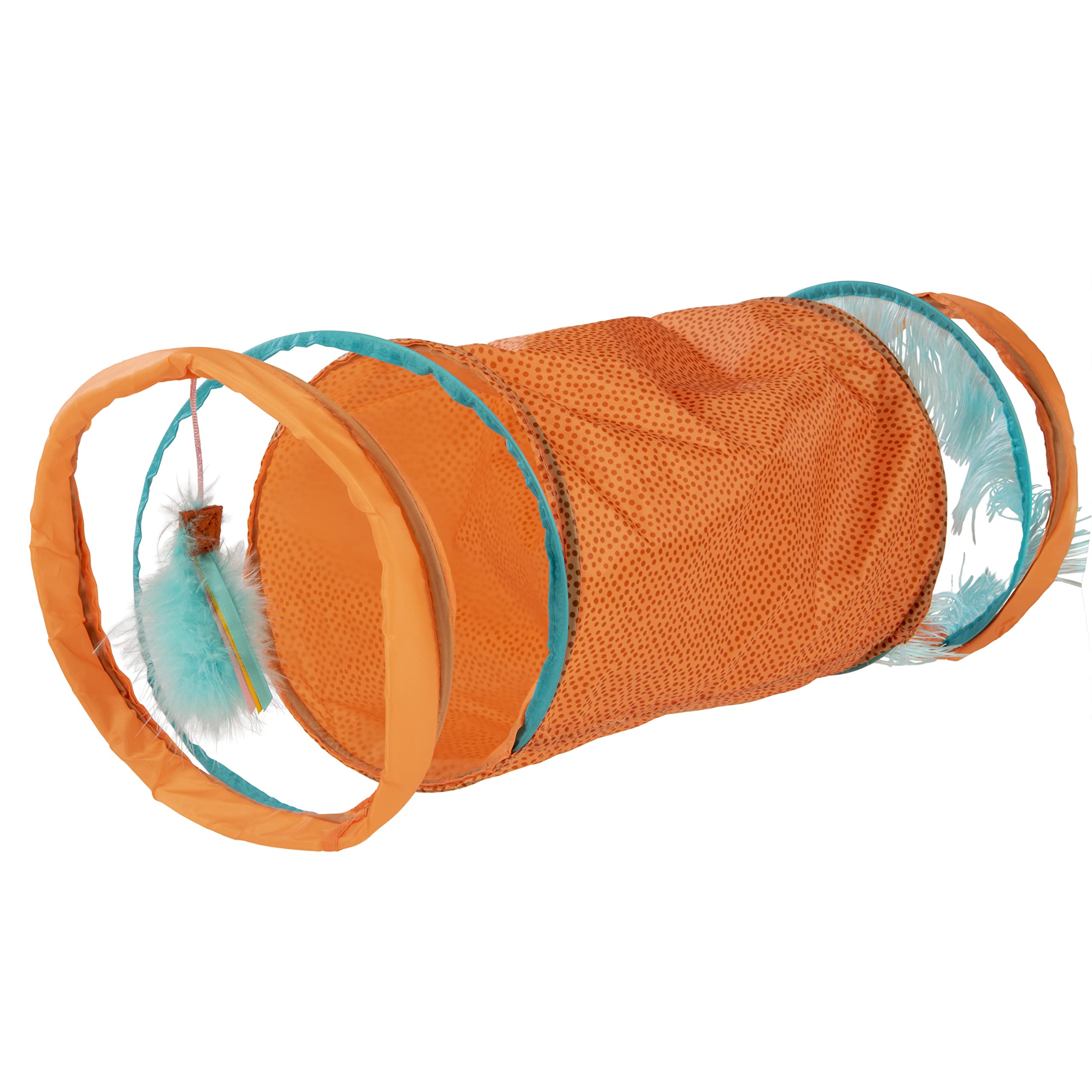 Instincts By Smartykat Teaser Tunnel Activity Tunnel Cat Toy W/Fringe & Feather Teaser Cat Toy - Orange, One Size