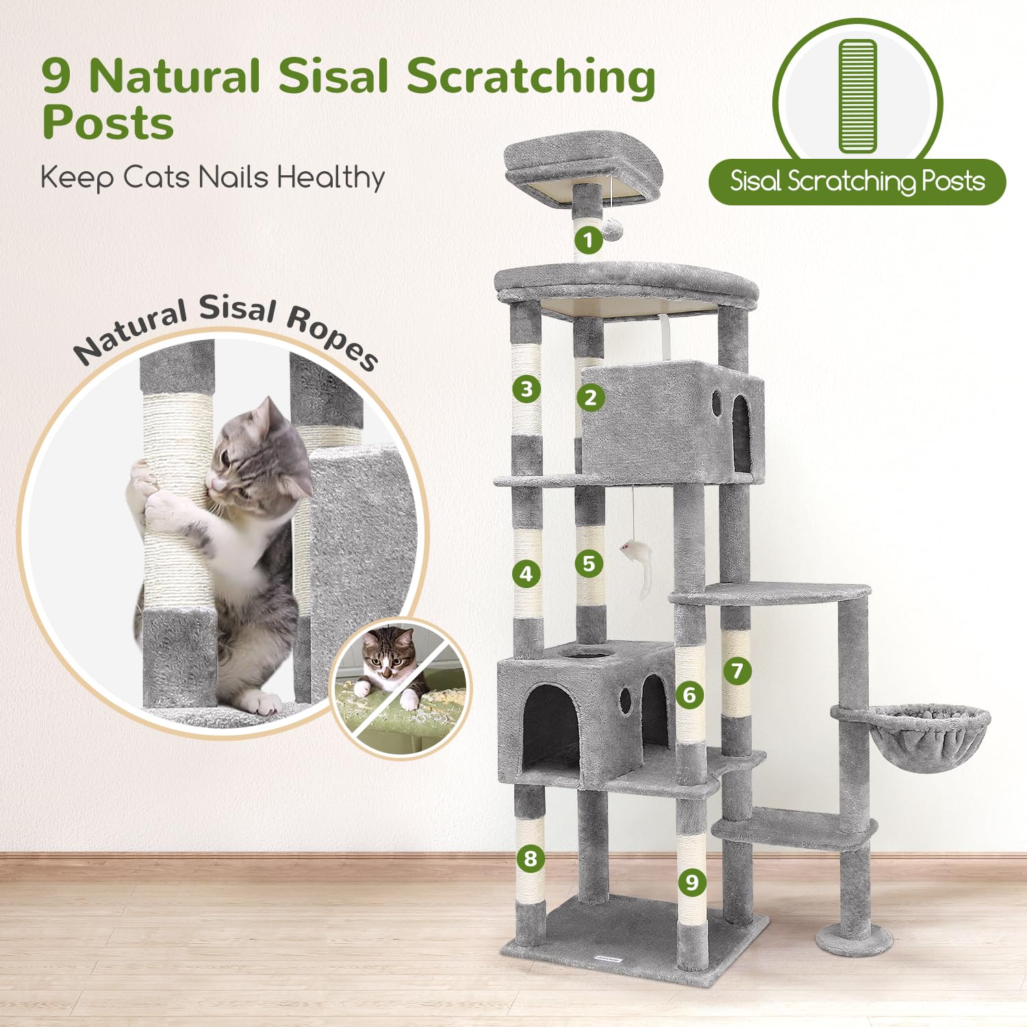 Globlazer F83 Giant Cat Tree, 83 inch Cat Tree for Indoor Cats Large Adult, XXL Cat Tower with 9 Scratching Posts for 20lb+ Heav