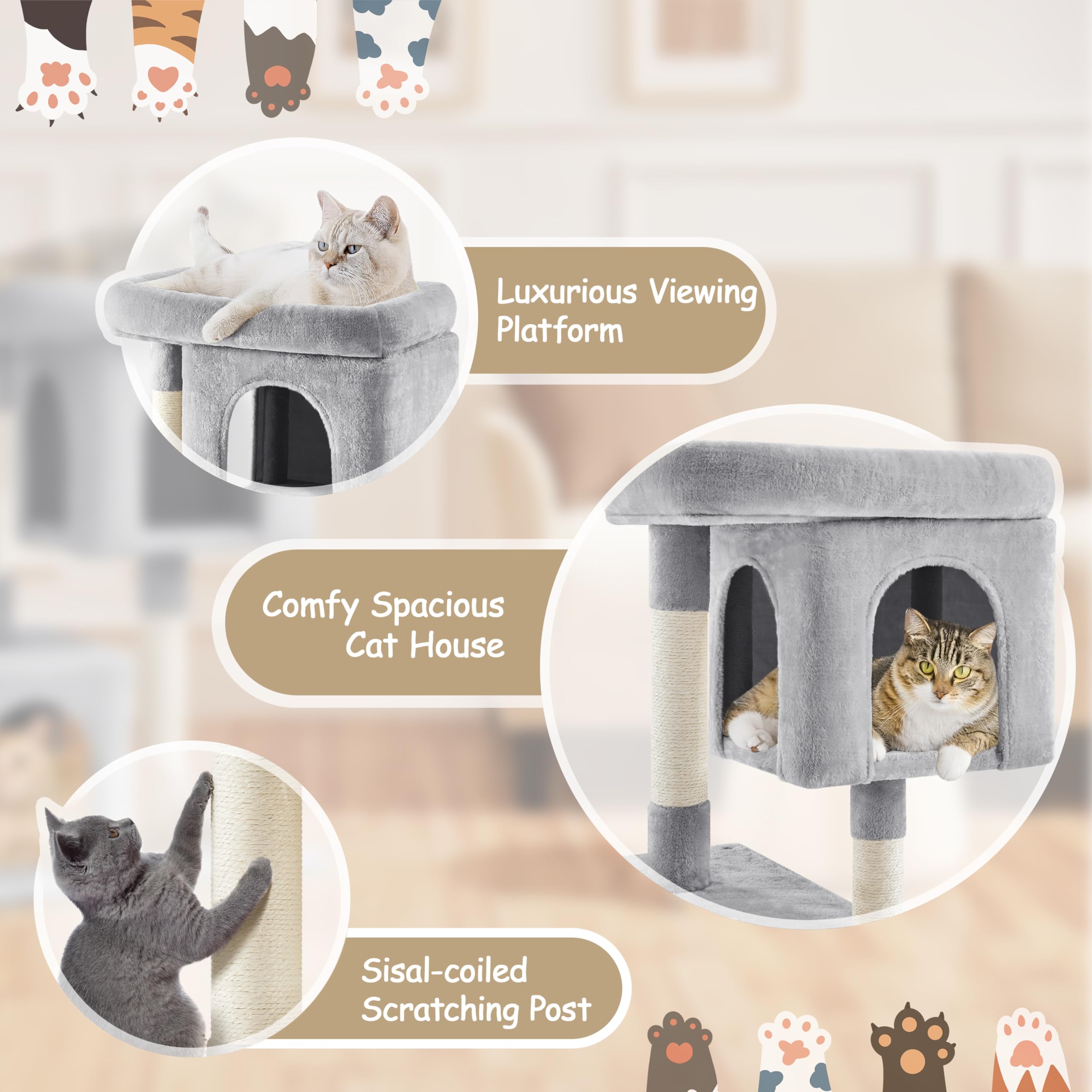 Yaheetech 33.5'' Cat Tree Cat Tower With 2 Cozy Plush Condos & Sisal Scratching Posts Cat Stand House For Cats & Pets