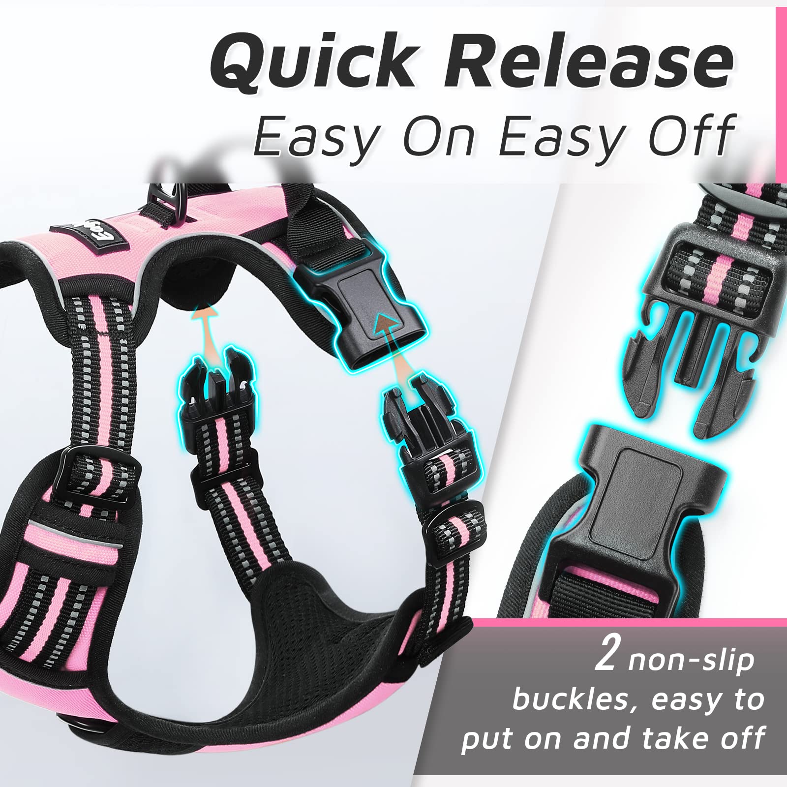 Eagloo Dog Harness For Large Dogs, No Pull Service Vest With Reflective Strips And Control Handle, Adjustable And Comfortable For Easy Walking, No Choke Pet Harness With 2 Metal Rings, Pink, L