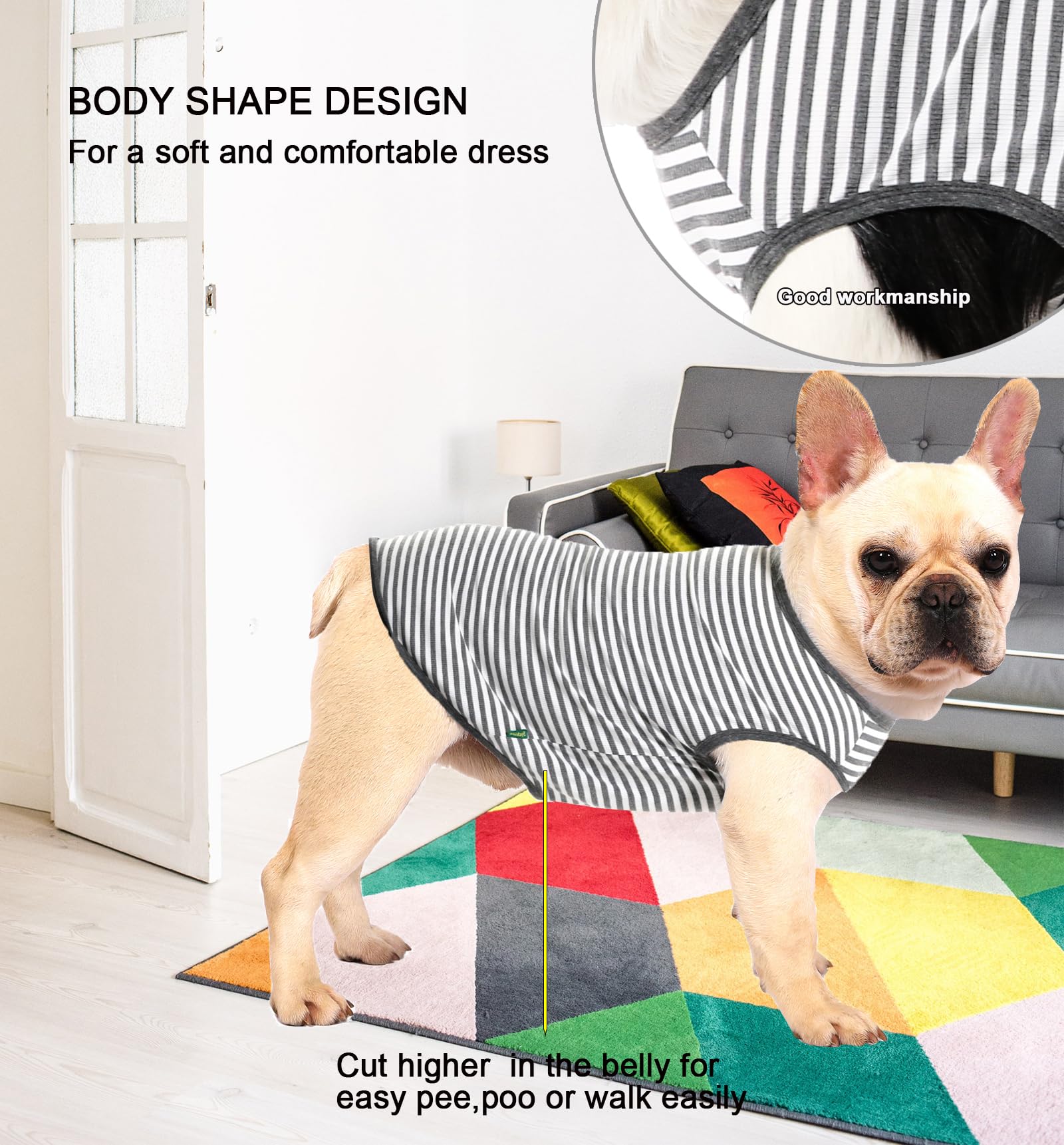 Sychien Dog Combed Cotton Tee Shirts,Soft Breathable Sun Protection Small Puppy T-Shirt For Boy Girl Dogs,2 Pack Grey White Stri