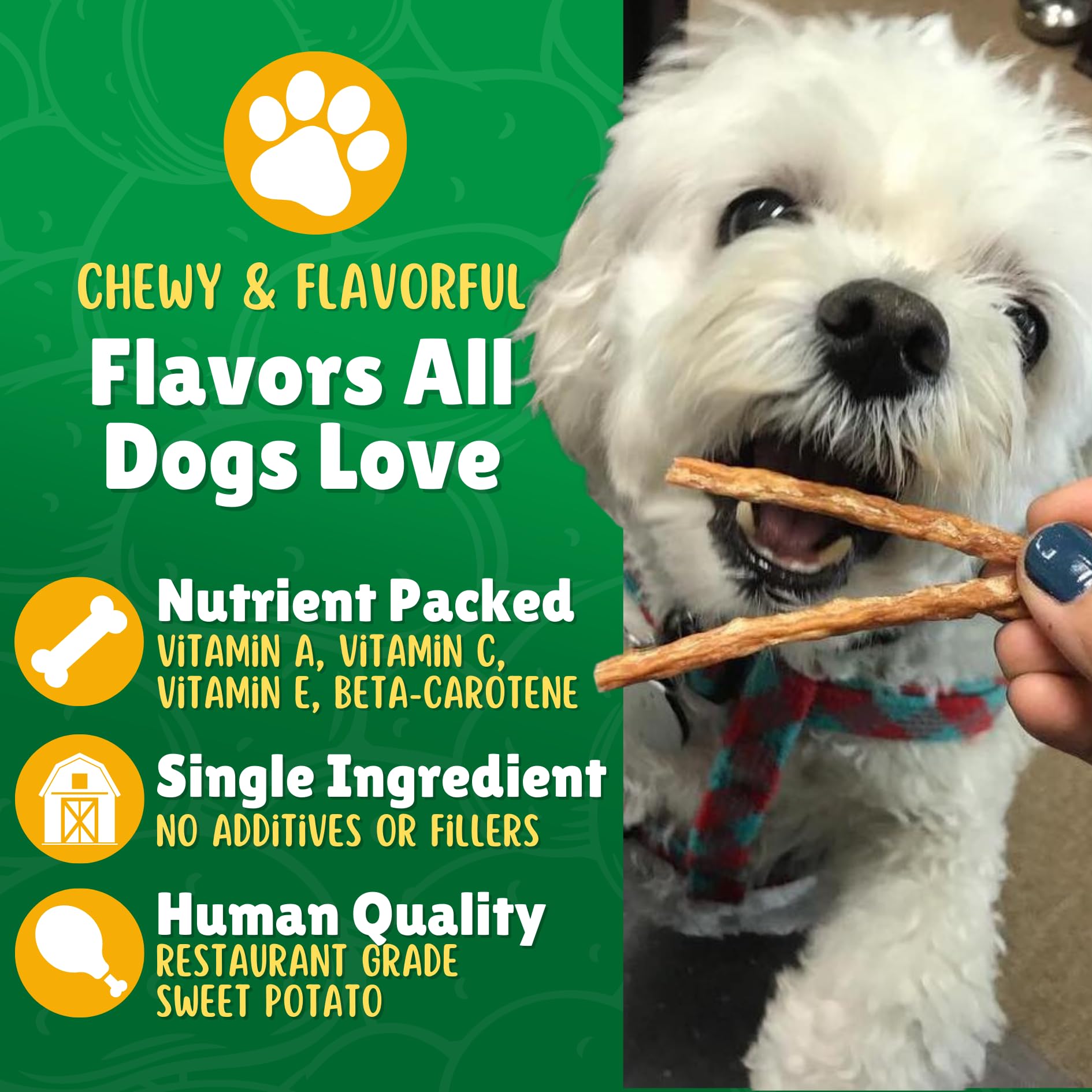 Lucky Premium Treats Sweet Potato Straws Dog Treats - All Natural, 7oz Chewy Veggie Treats for Small & Medium Dogs - Made in USA