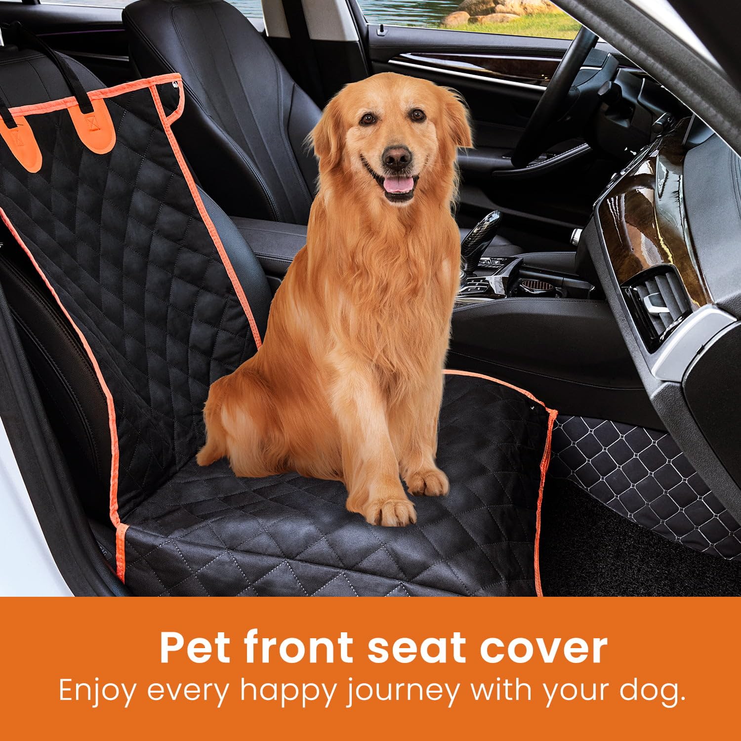 Depota Dog Seat Cover For Back Seat - Waterproof Car Seat Protector, Nonslip, Standard 54'' W X 58'' L (Black/Orange)