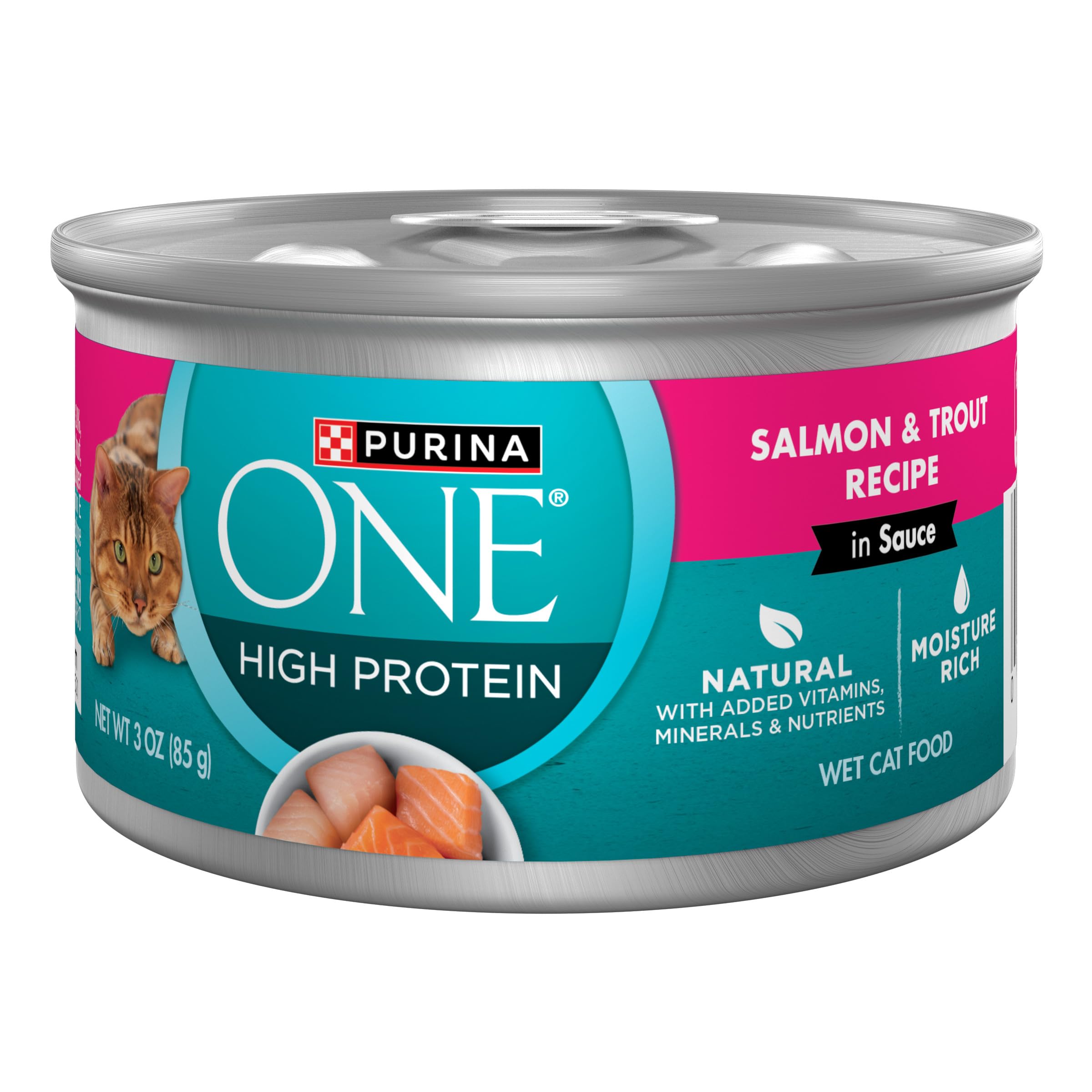 Purina ONE Natural, High Protein Cat Food, Salmon and Trout Recipe in Sauce - (Pack of 24) 3 oz. Pull-Top Cans