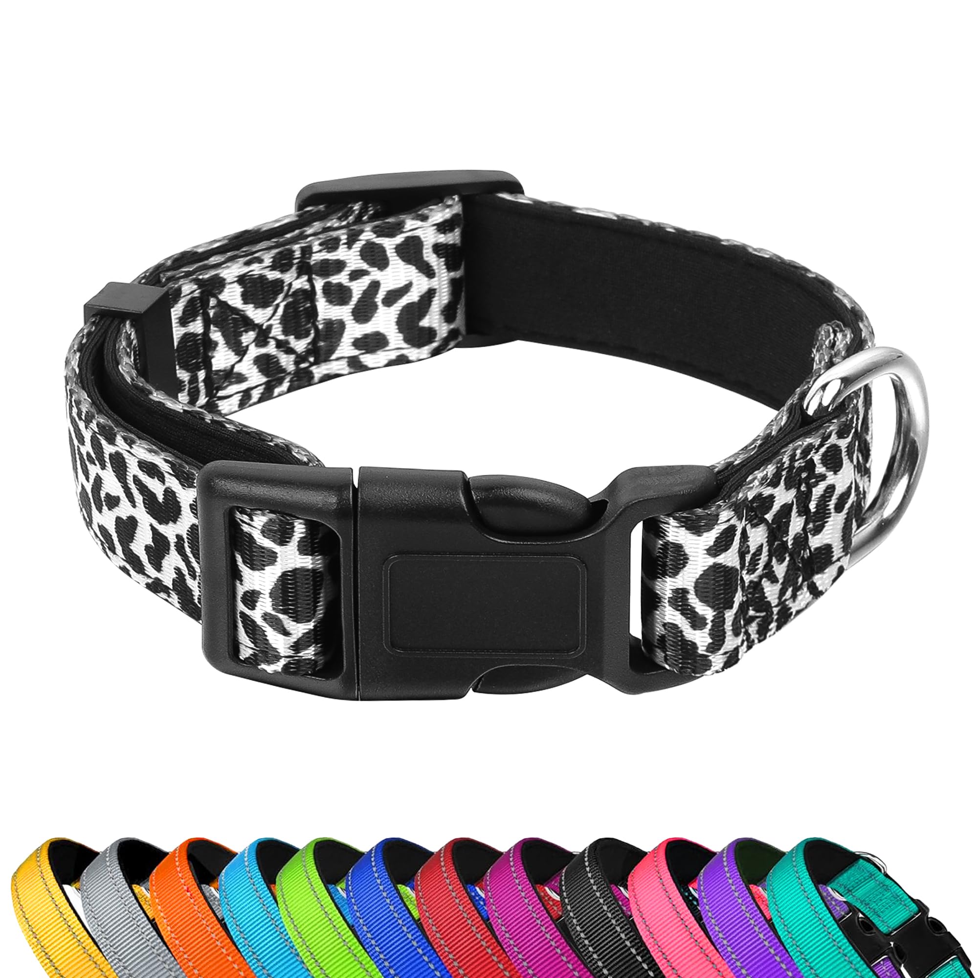 Pwod Reflective Dog Collar, Adjustable Soft Neoprene Padded Nylon Pet Collars With Buckle For Puppy And Small Dogs, Cats, Black 