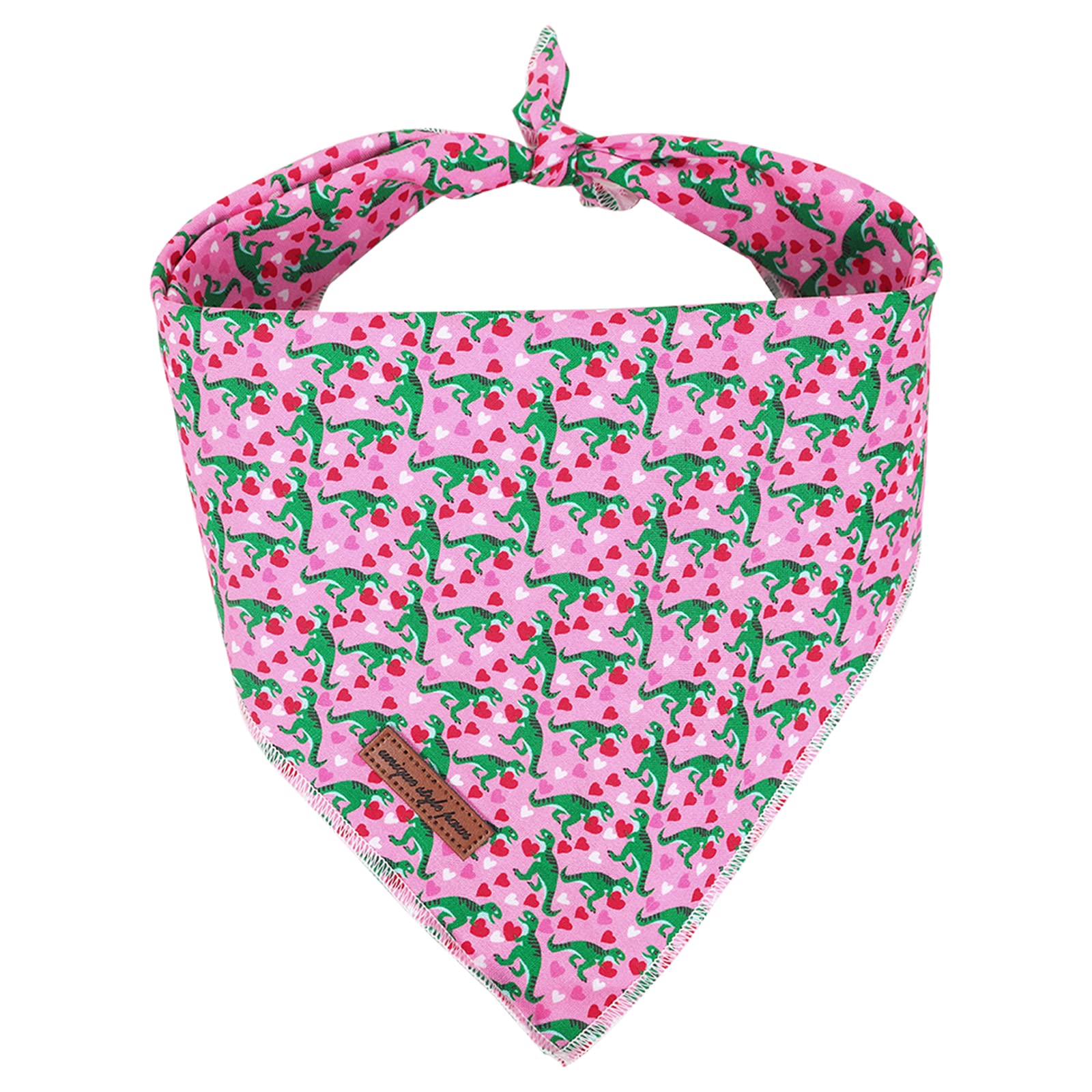 Unique Style Paws Dog Bandanas 1Pc Washable Cotton Pink Dinosaur & Heart Dog Scarfs For Small Medium Large Dogs And Cats-Valentine'S Day Style-S