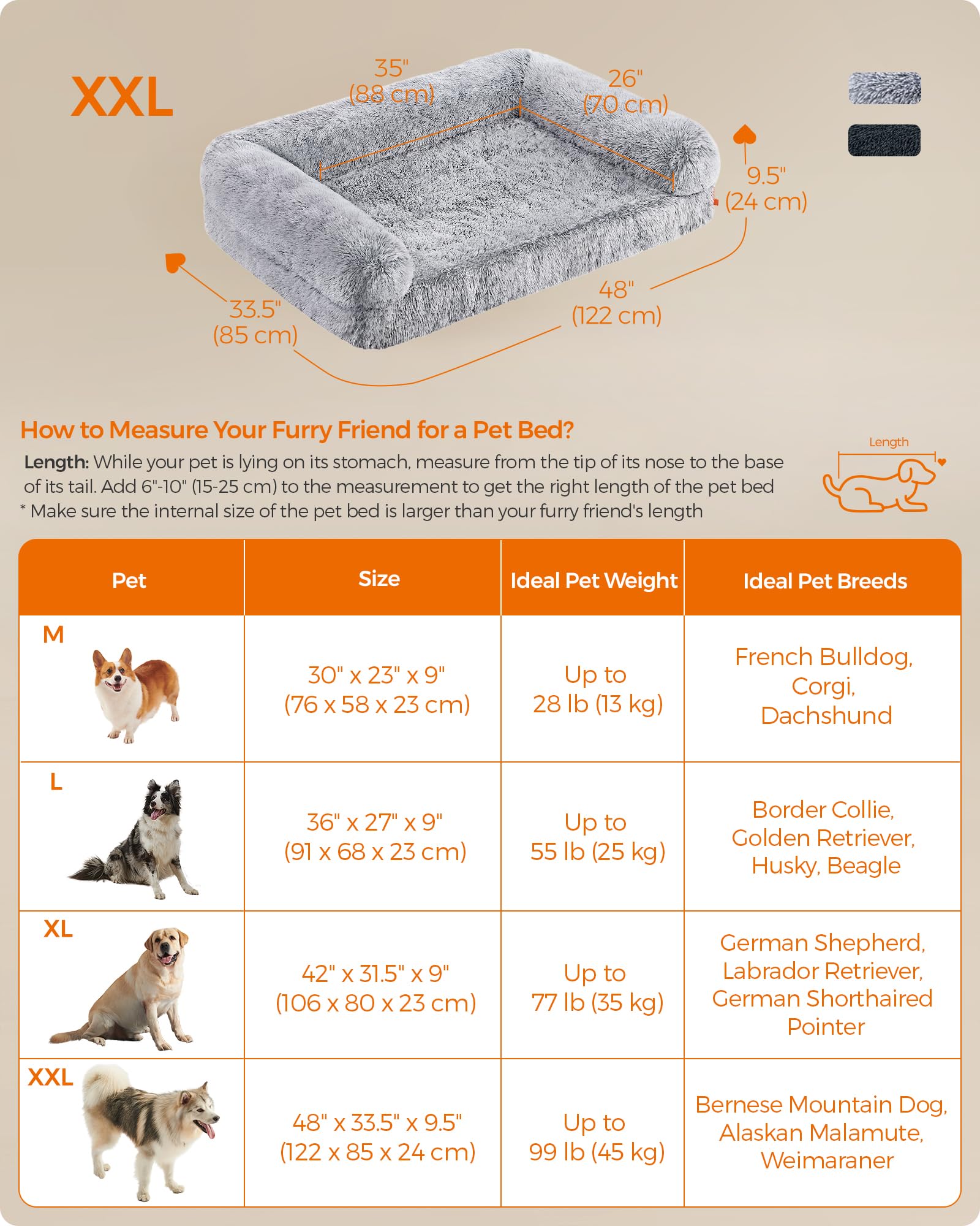Feandrea Dog Bed, Orthopaedic Dog Sofa Bed For Large Dogs, Waterproof Ped Bed With Removable Washable Cover, 48 X 33.5 X 9.5 Inc