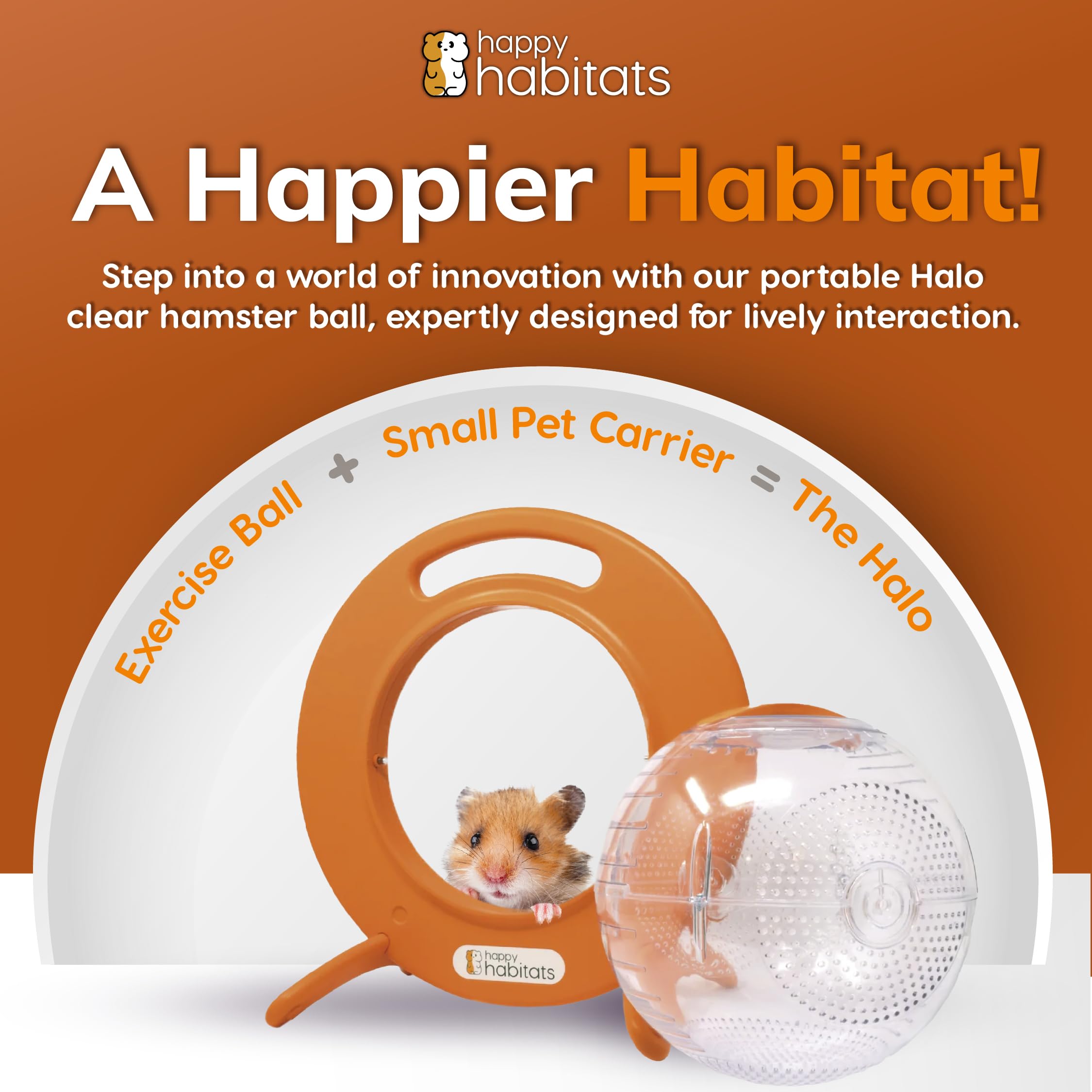 Happy Habitats Halo Portable Pet Carrier - Unique Hamster Ball & Small Animal Exercise Ball - Safe Hamster Carrier - Breathable