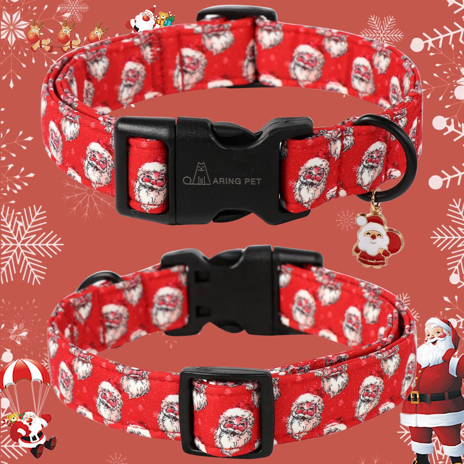 Aring Pet Christmas Dog Collar-Cute Red Santa Claus Dog Collars, Adjustable Christmas Pet Collars Puppy Collar With Quick Releas