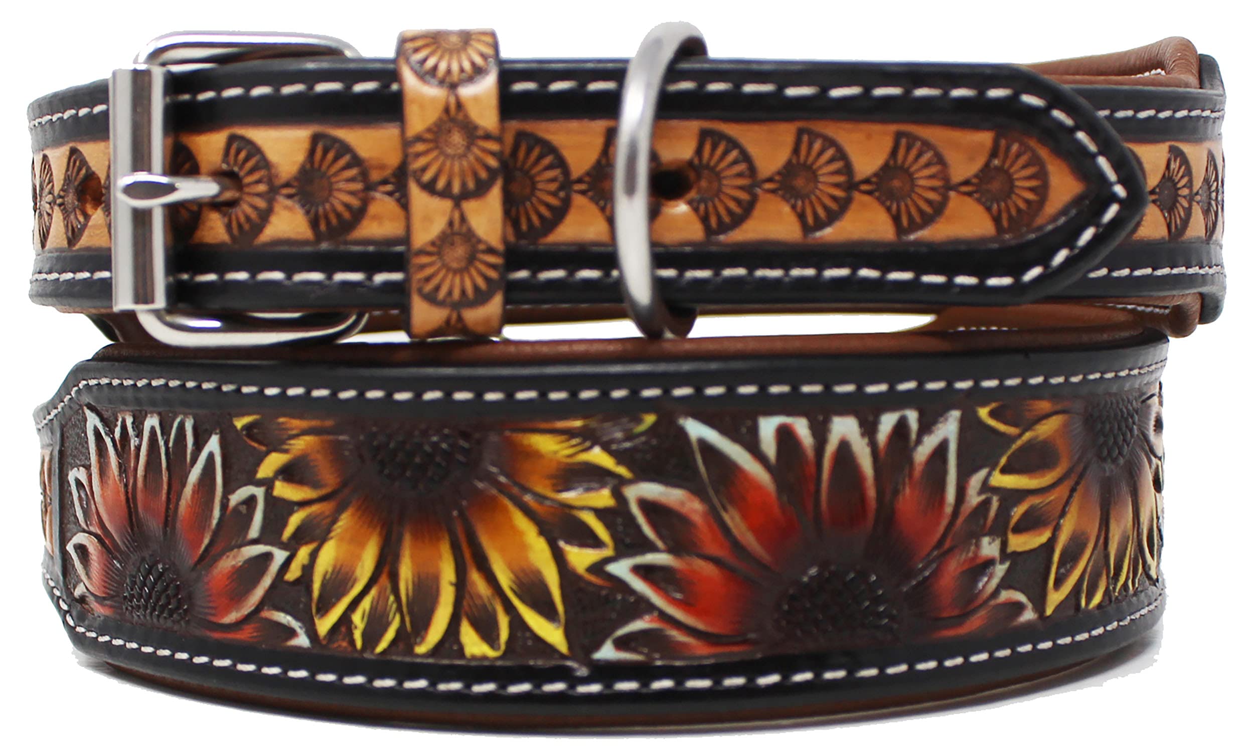 Challenger Small 13''- 17'' Padded Leather Hand Crafted Tooled Dog Collar 60Fk45