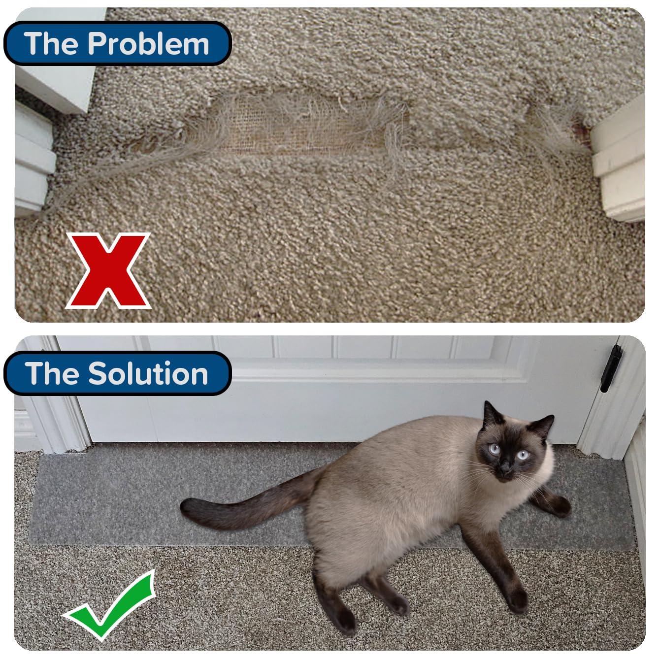 Kittysmart Carpet Scratch Stopper-Stop Cats From Scratching Carpets At Doorways Instantly-Precut To Fit Your Door-Requires No Cutting Or Modification-5 Year Warranty-Patented