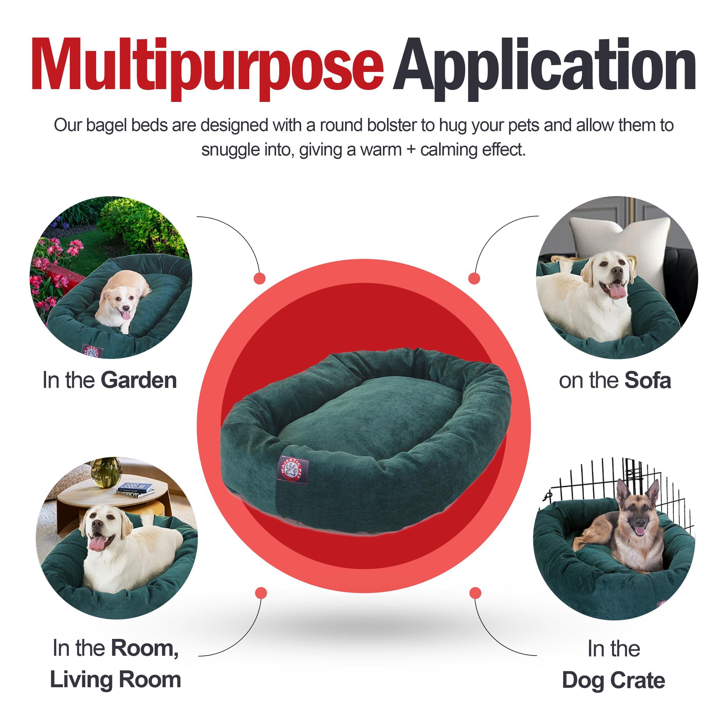 Majestic Pet 32 Inch Micro Velvet Calming Dog Bed Washable – Cozy Soft Round Dog Bed With Spine For Head Support - Fluffy Donut Dog Bed 32X23X7 (Inch) – Round Pet Bed Medium – Marine