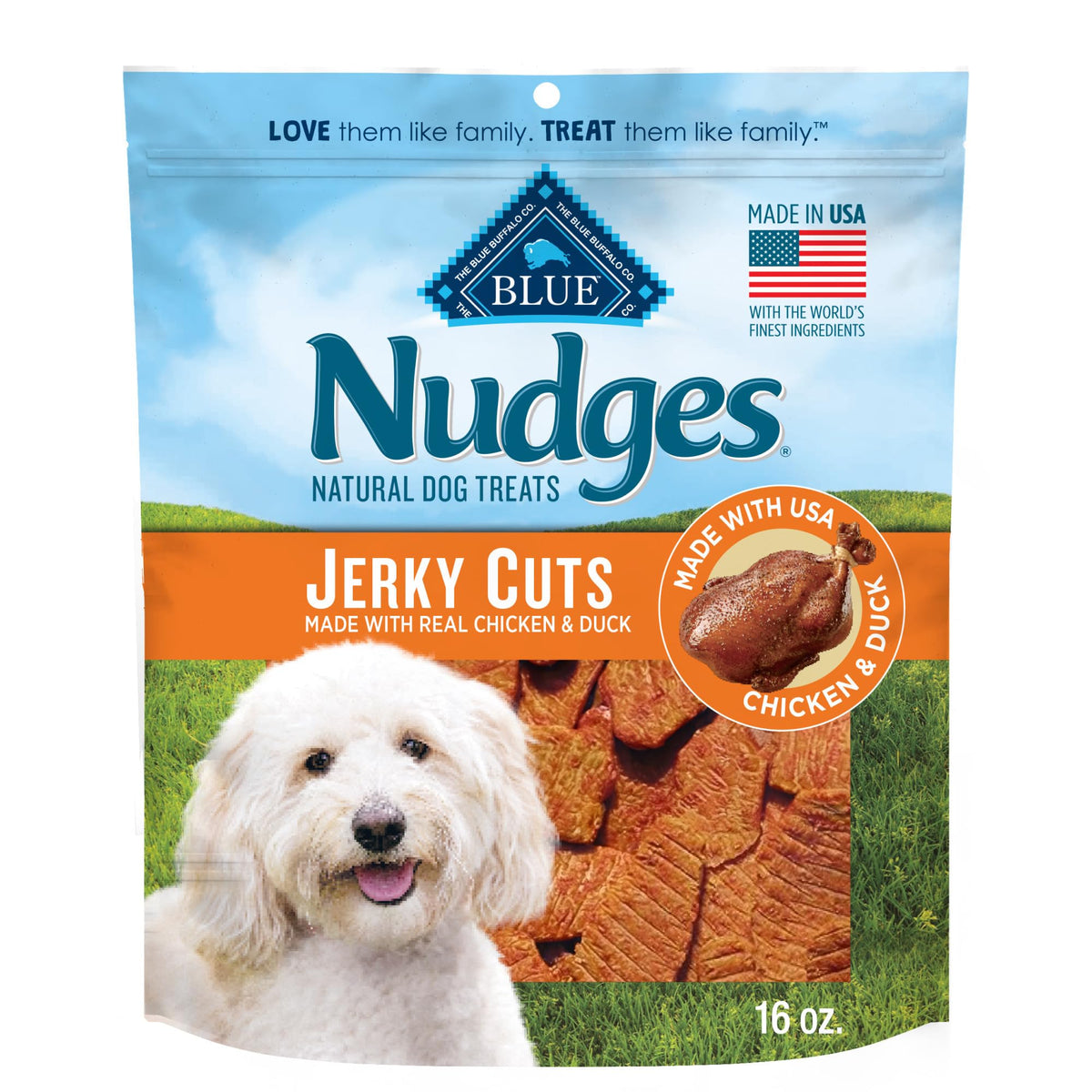 Blue Buffalo Nudges Jerky Cuts Dog Treats, Made In The Usa With Natural Ingredients, Chicken & Duck, 16-Oz Bag
